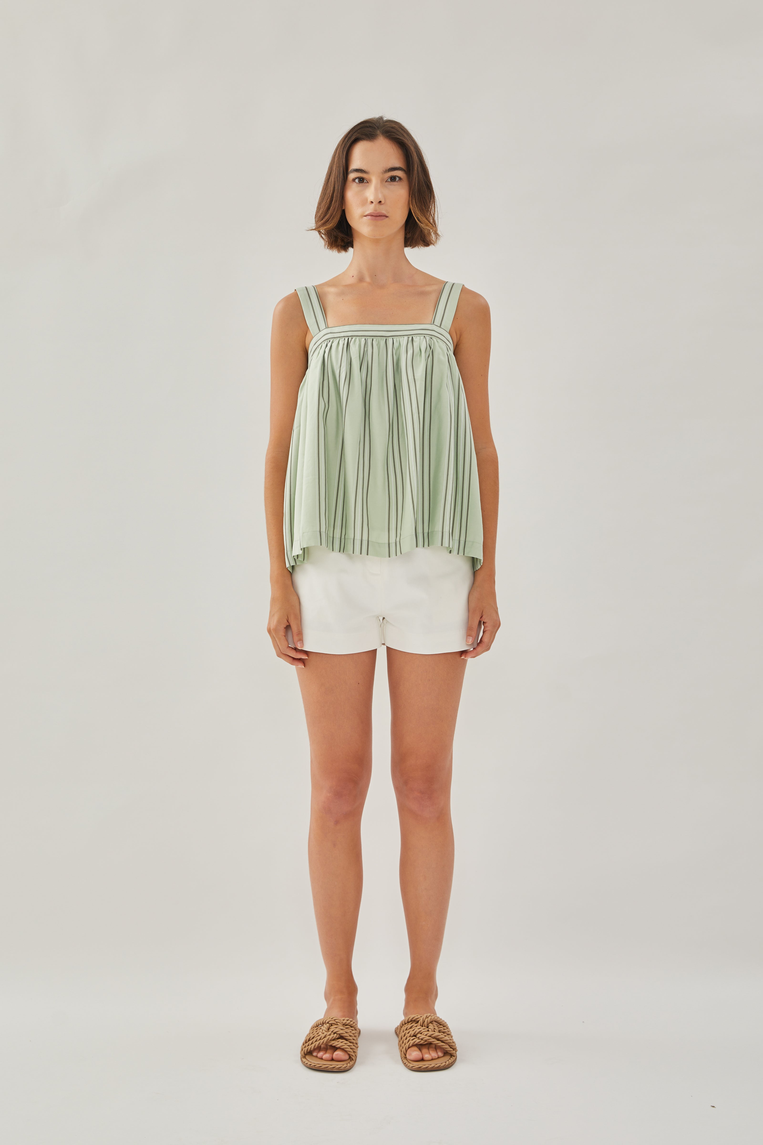 On the Hillside Tie back Top in Stripe Olive