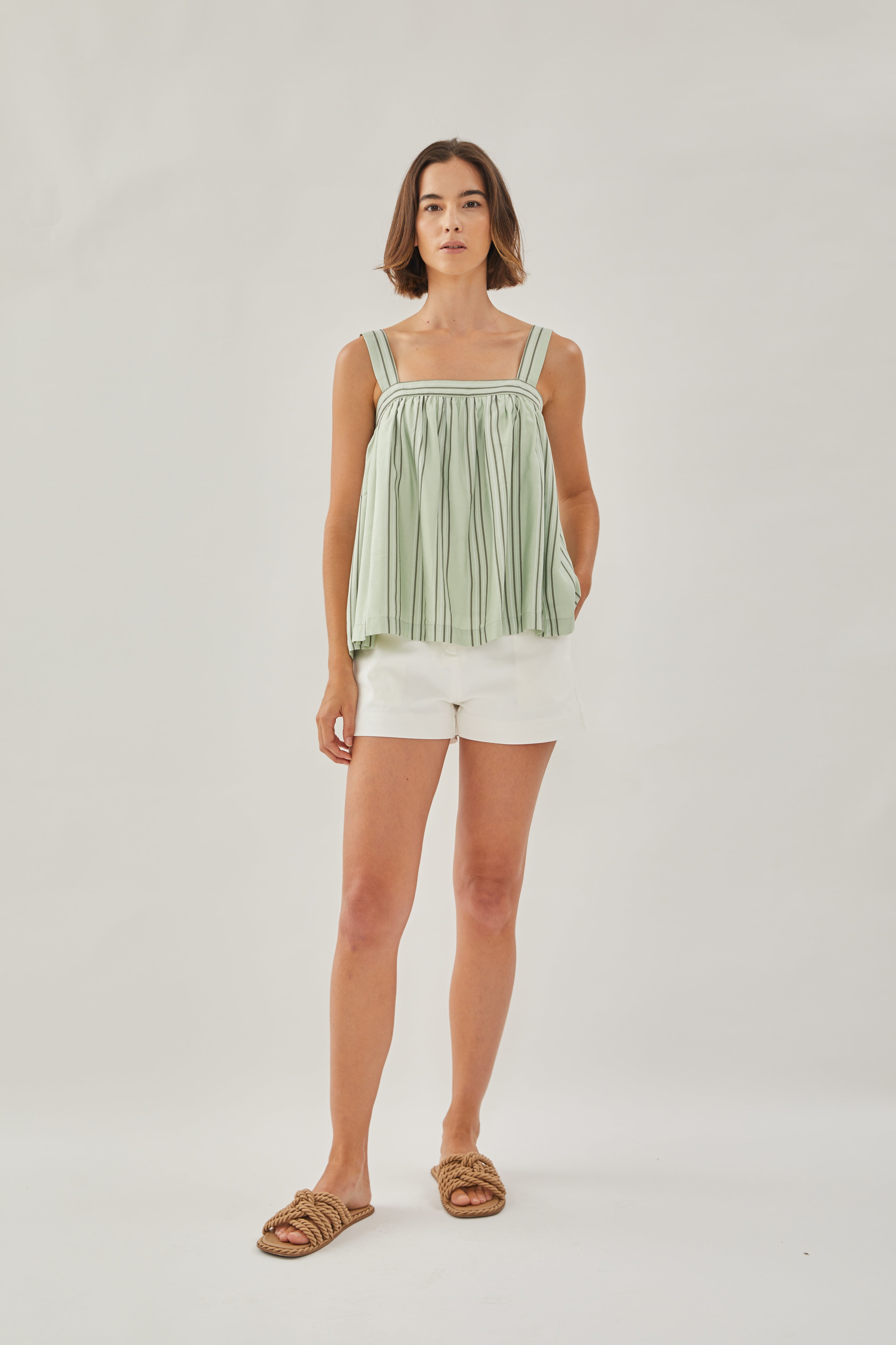 On the Hillside Tie back Top in Stripe Olive