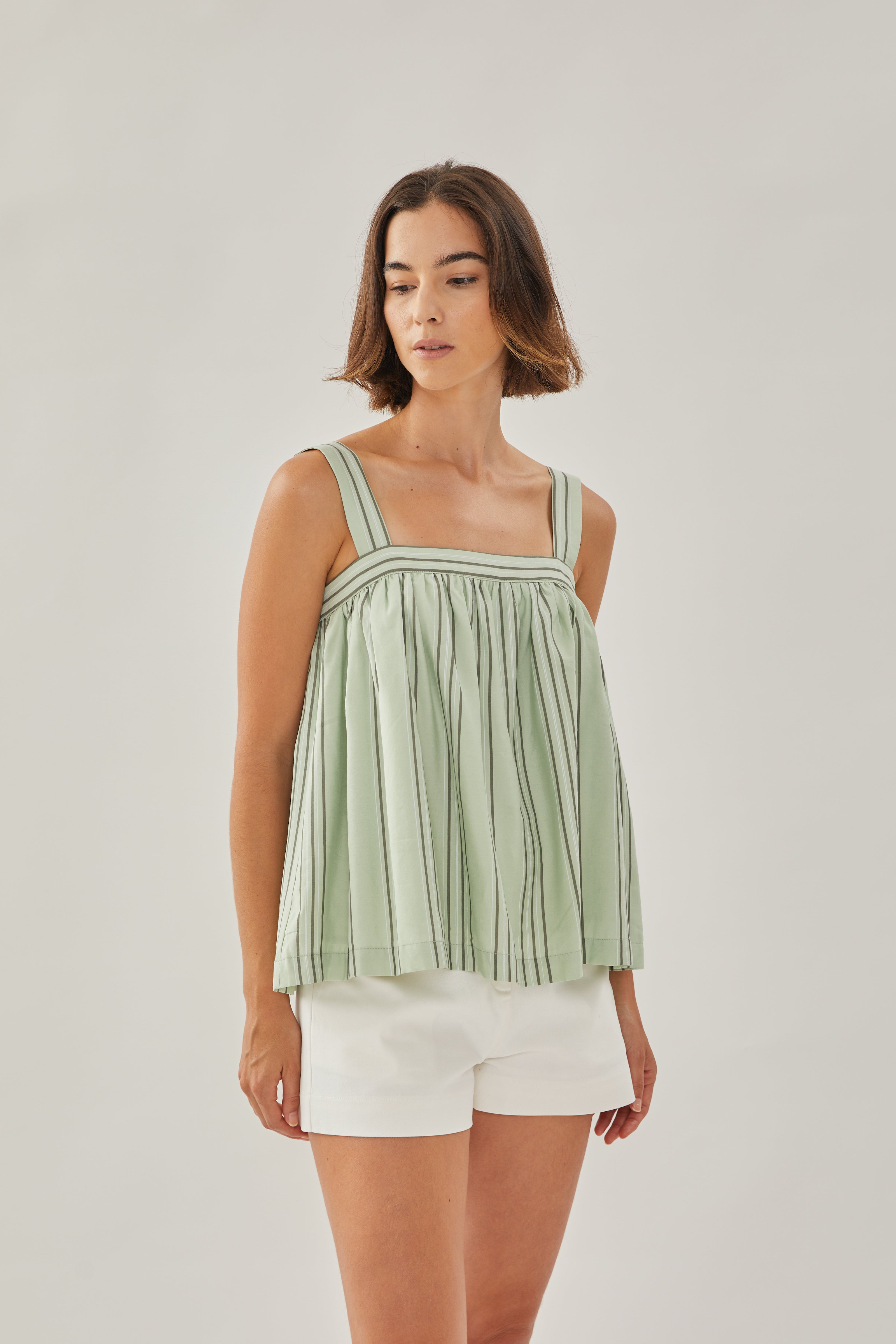 On the Hillside Tie back Top in Stripe Olive