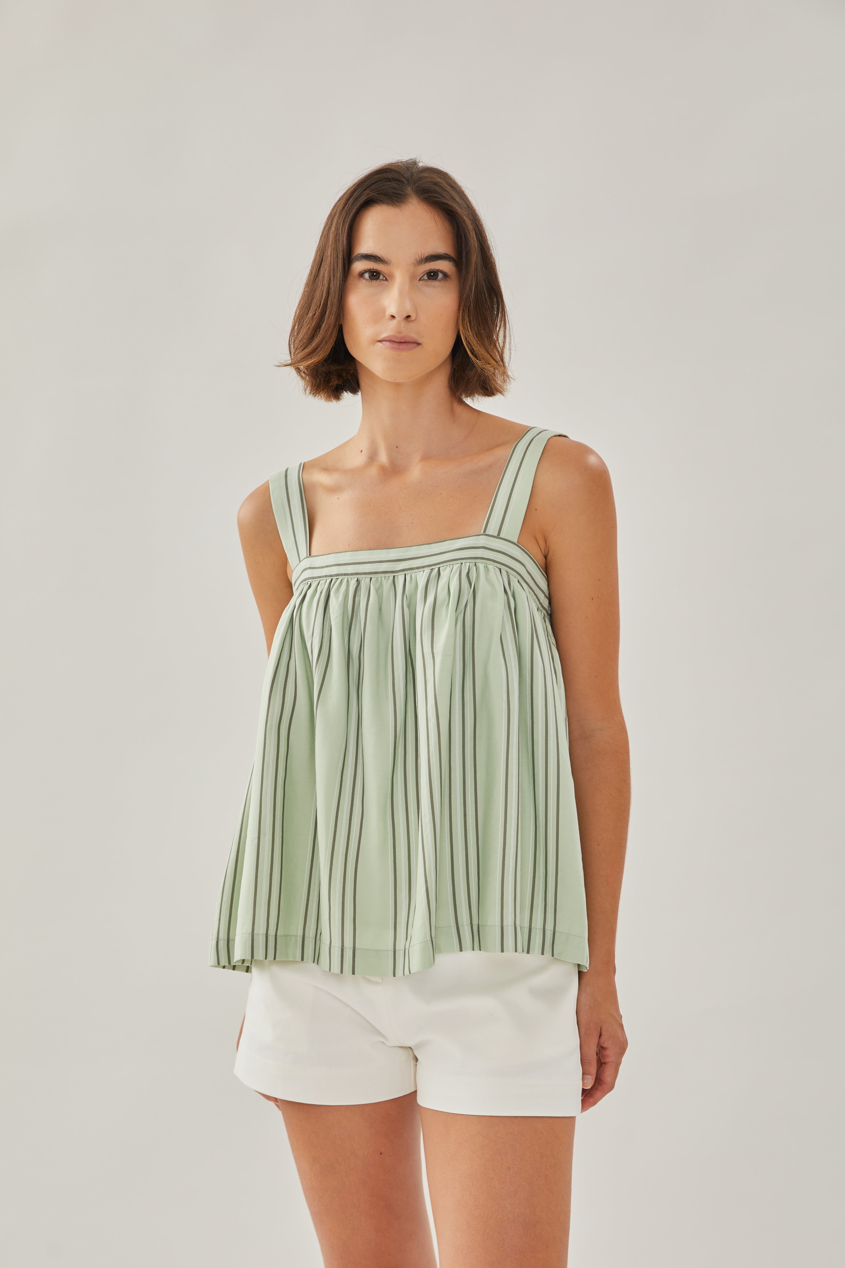 On the Hillside Tie back Top in Stripe Olive