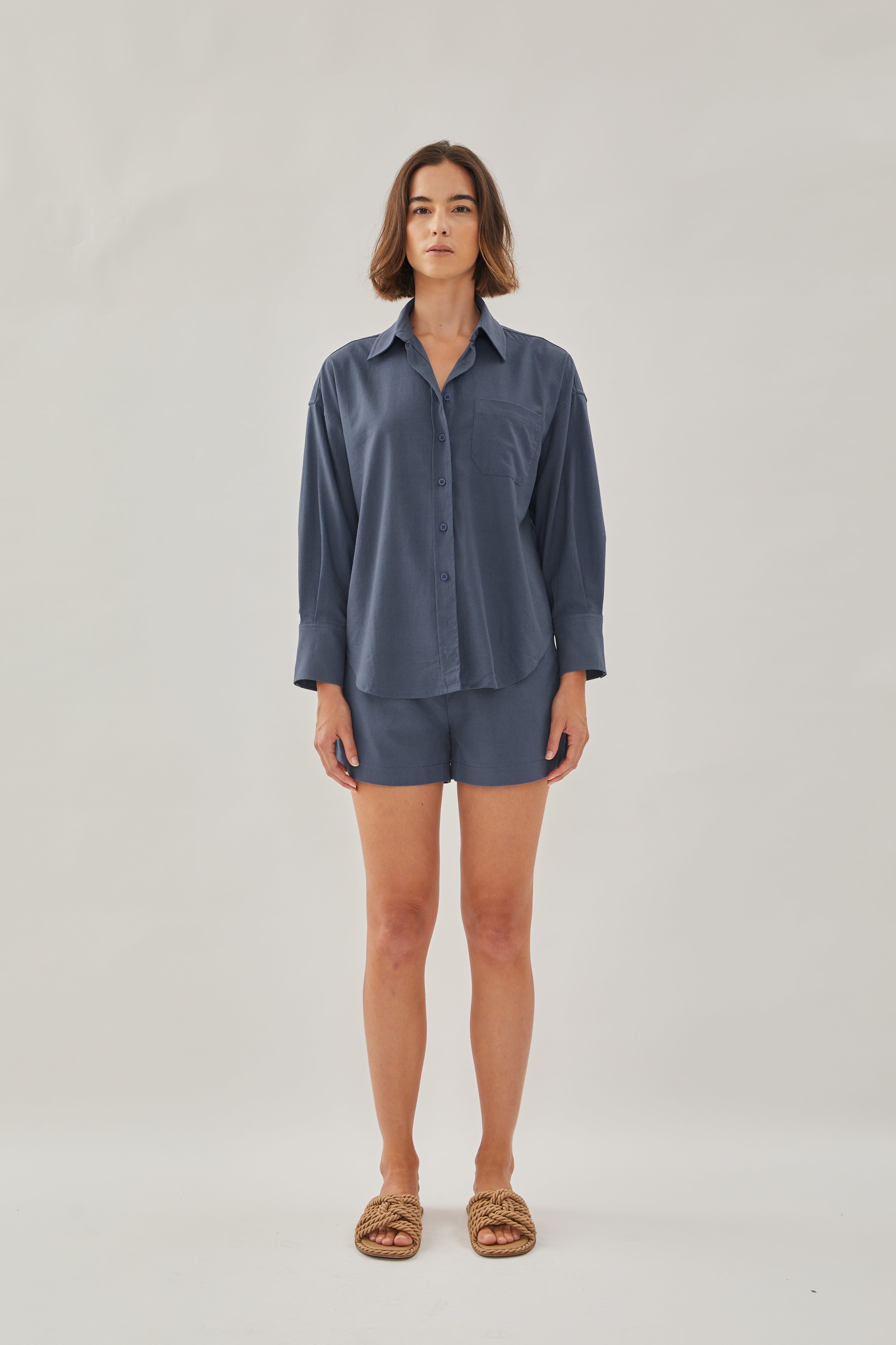 Classic Linen Shirt in Stone Blue