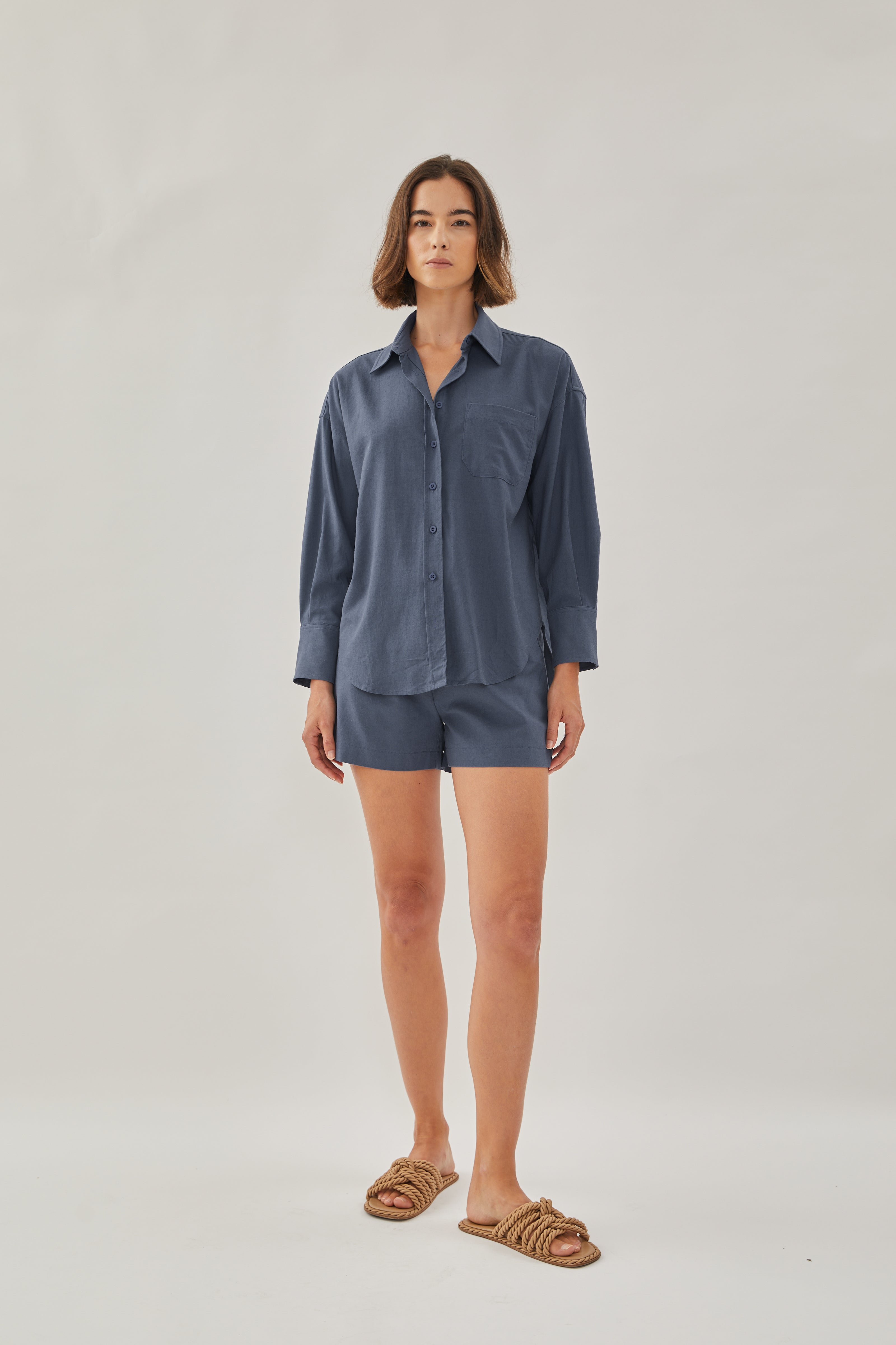 Classic Linen Shirt in Stone Blue