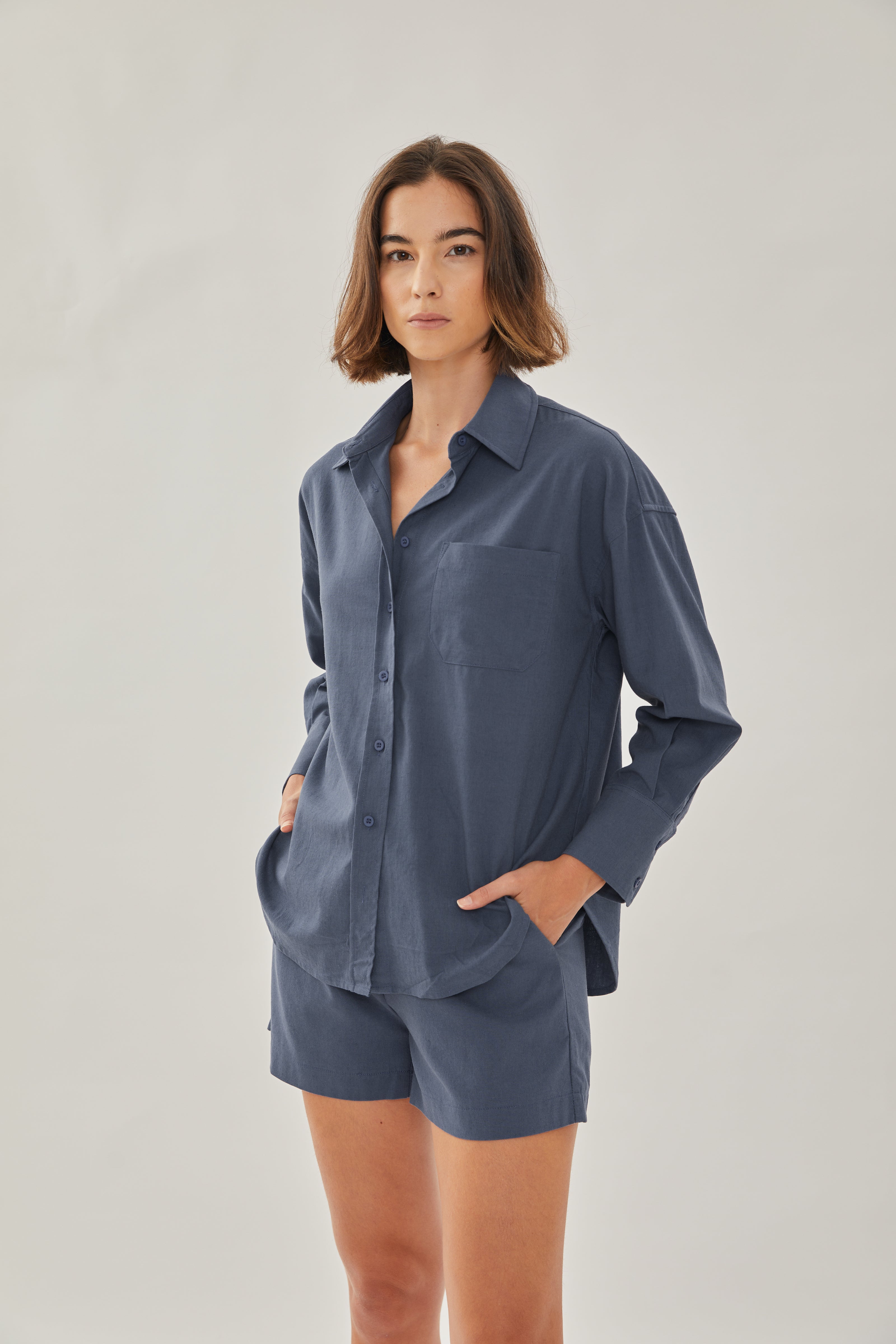 Classic Linen Shirt in Stone Blue