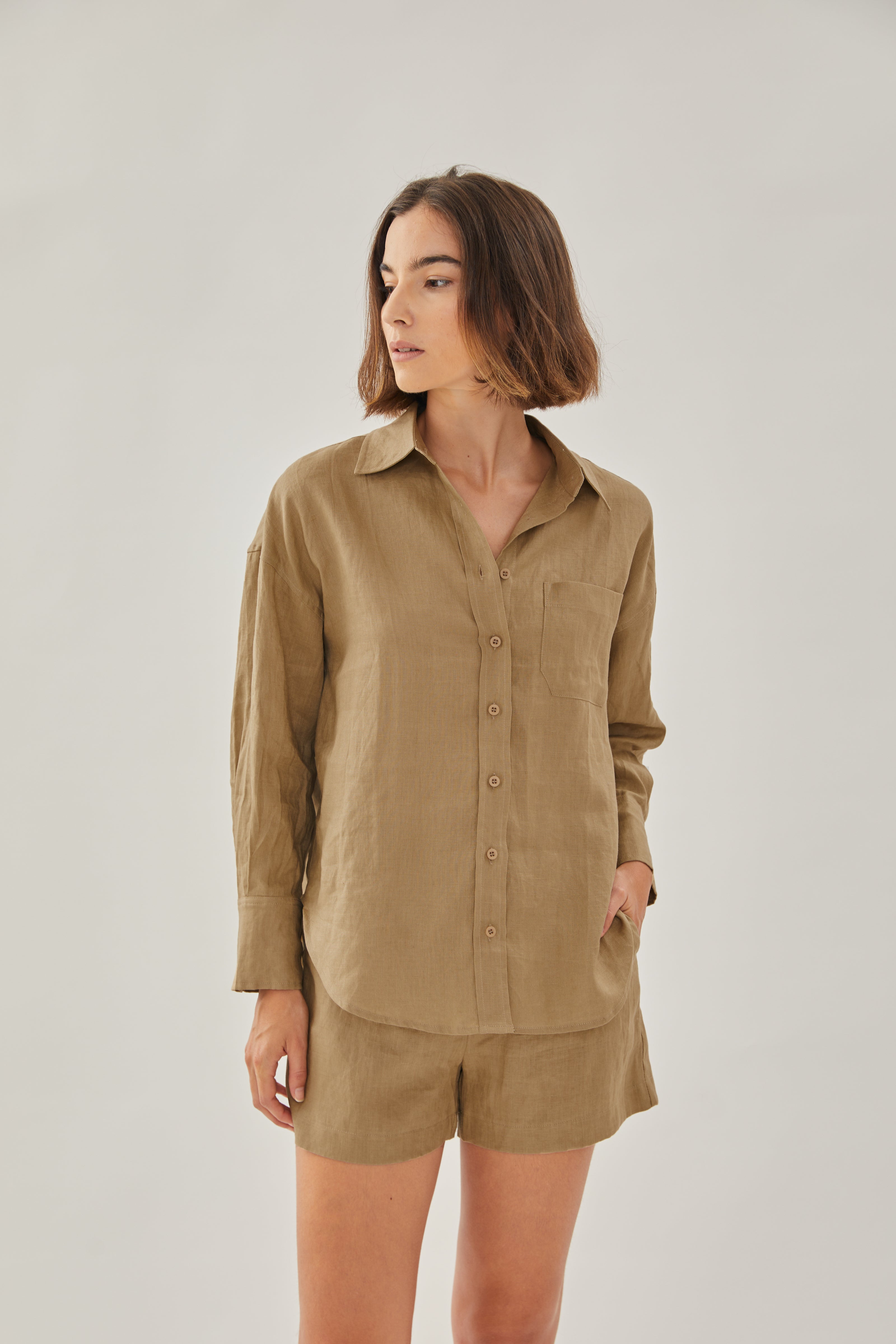 Classic Linen Shirt in Brown