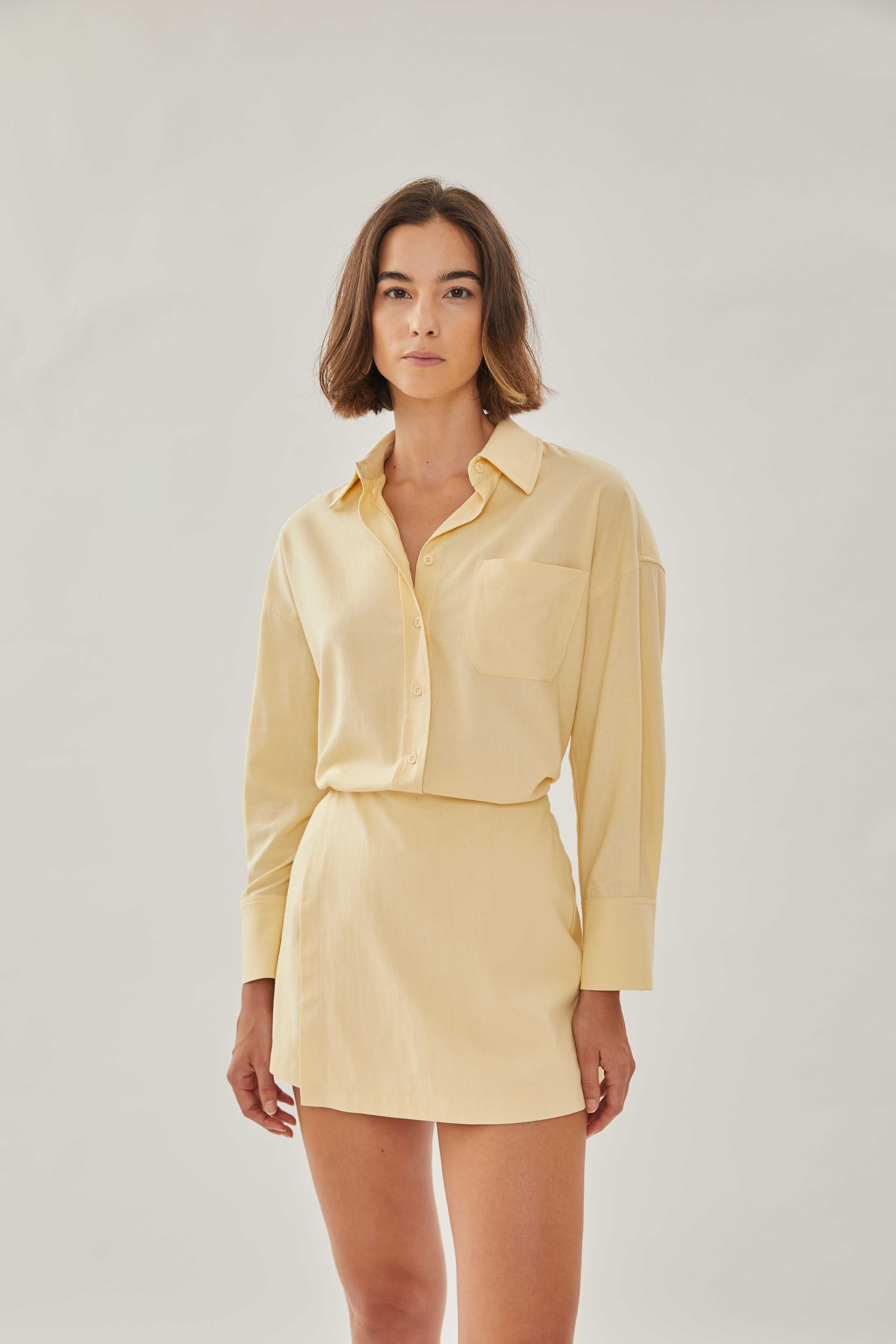 Linen Wrap Skorts in Soft Yellow