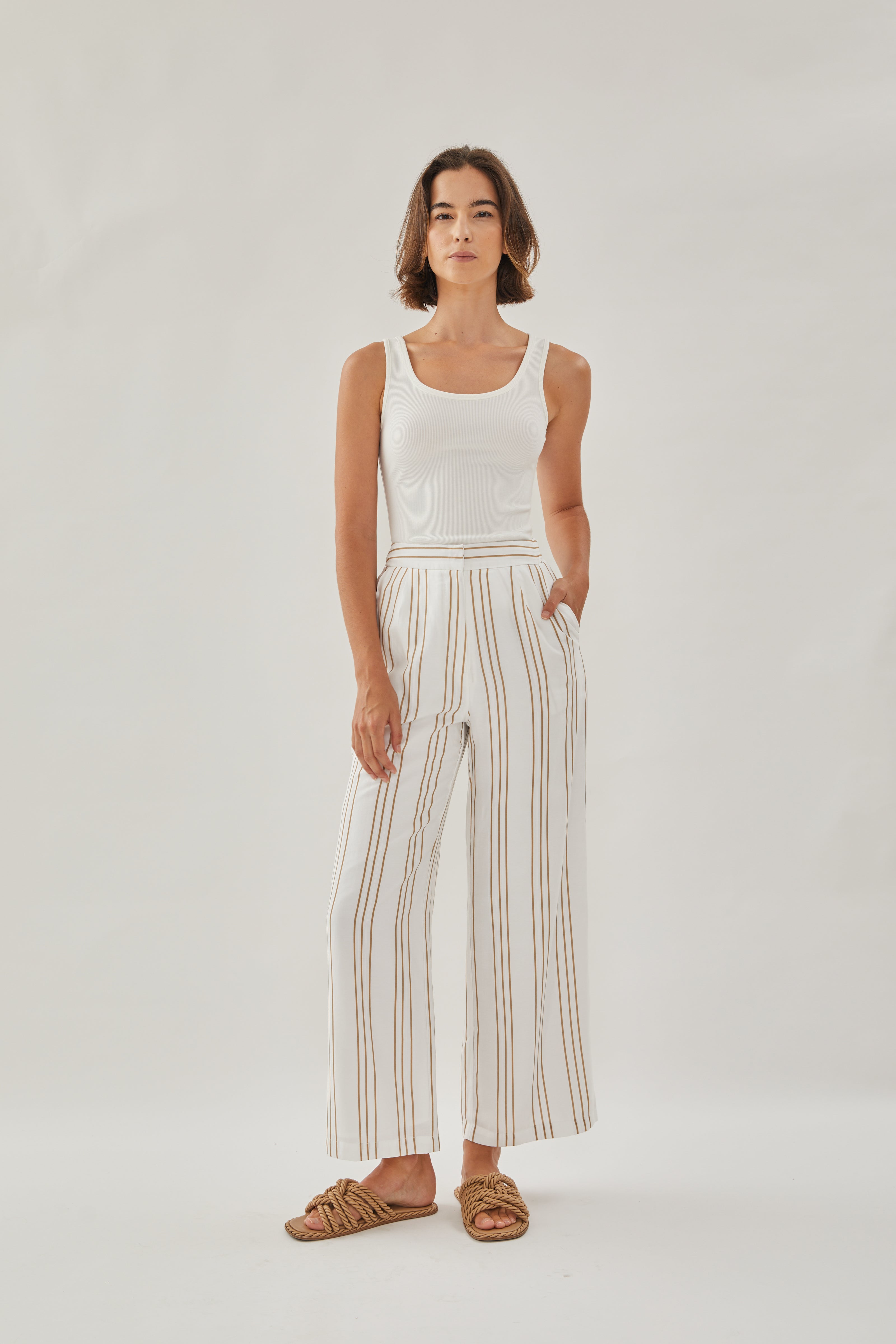 On the Hillside Pants in Stripe Tan