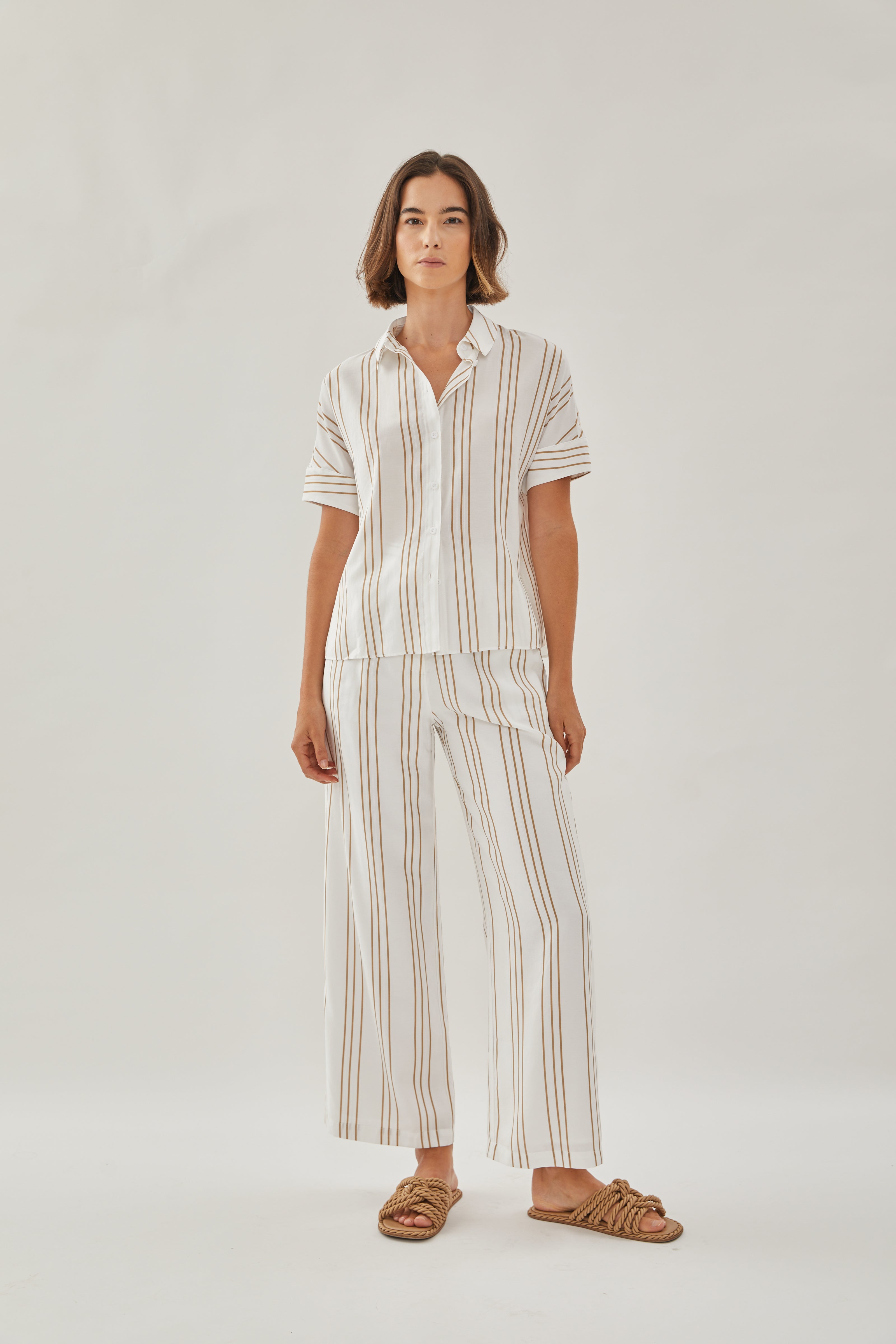 On the Hillside Shirt in Stripe Tan