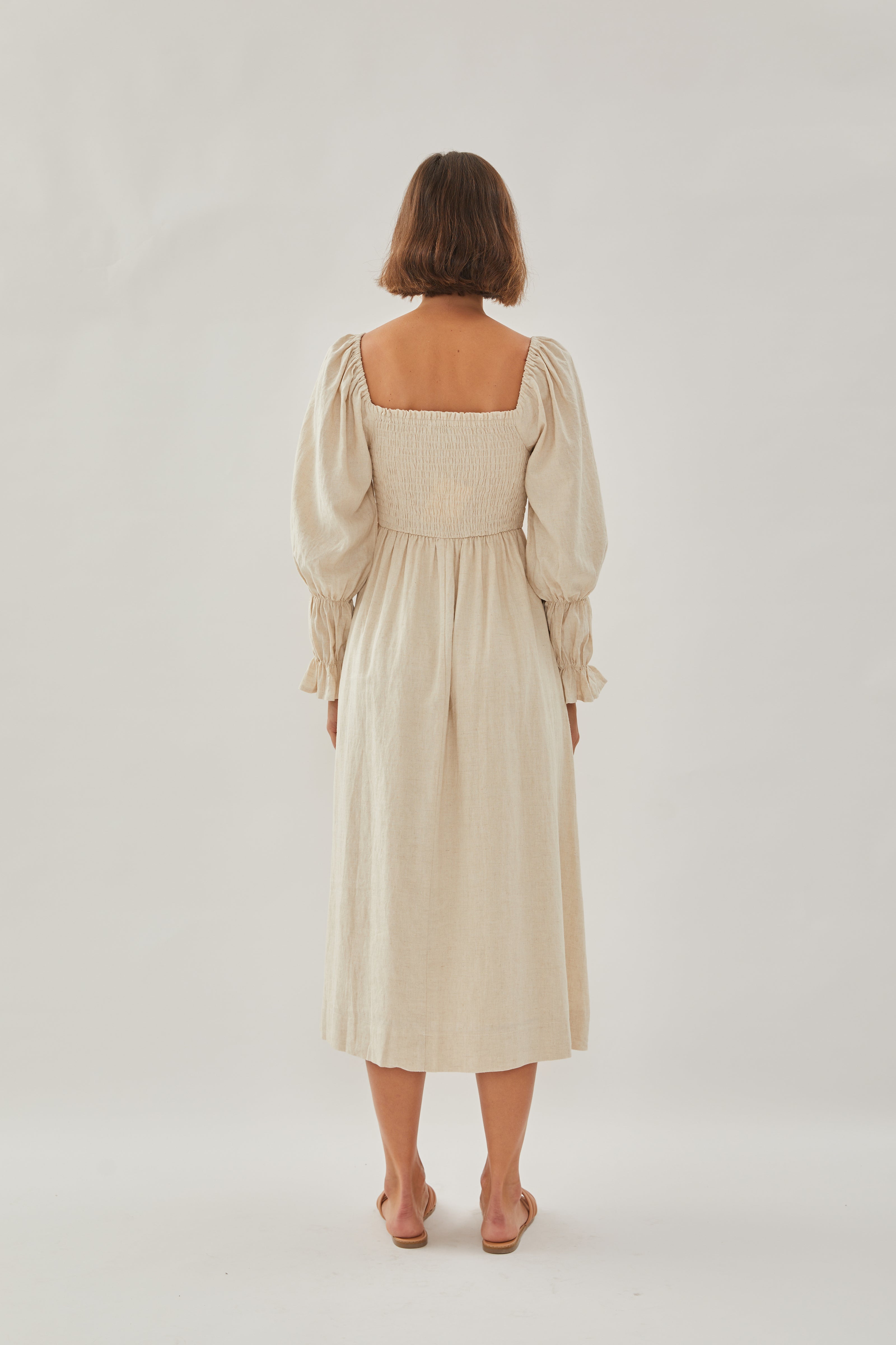 Shirred Midi Dress in Natural