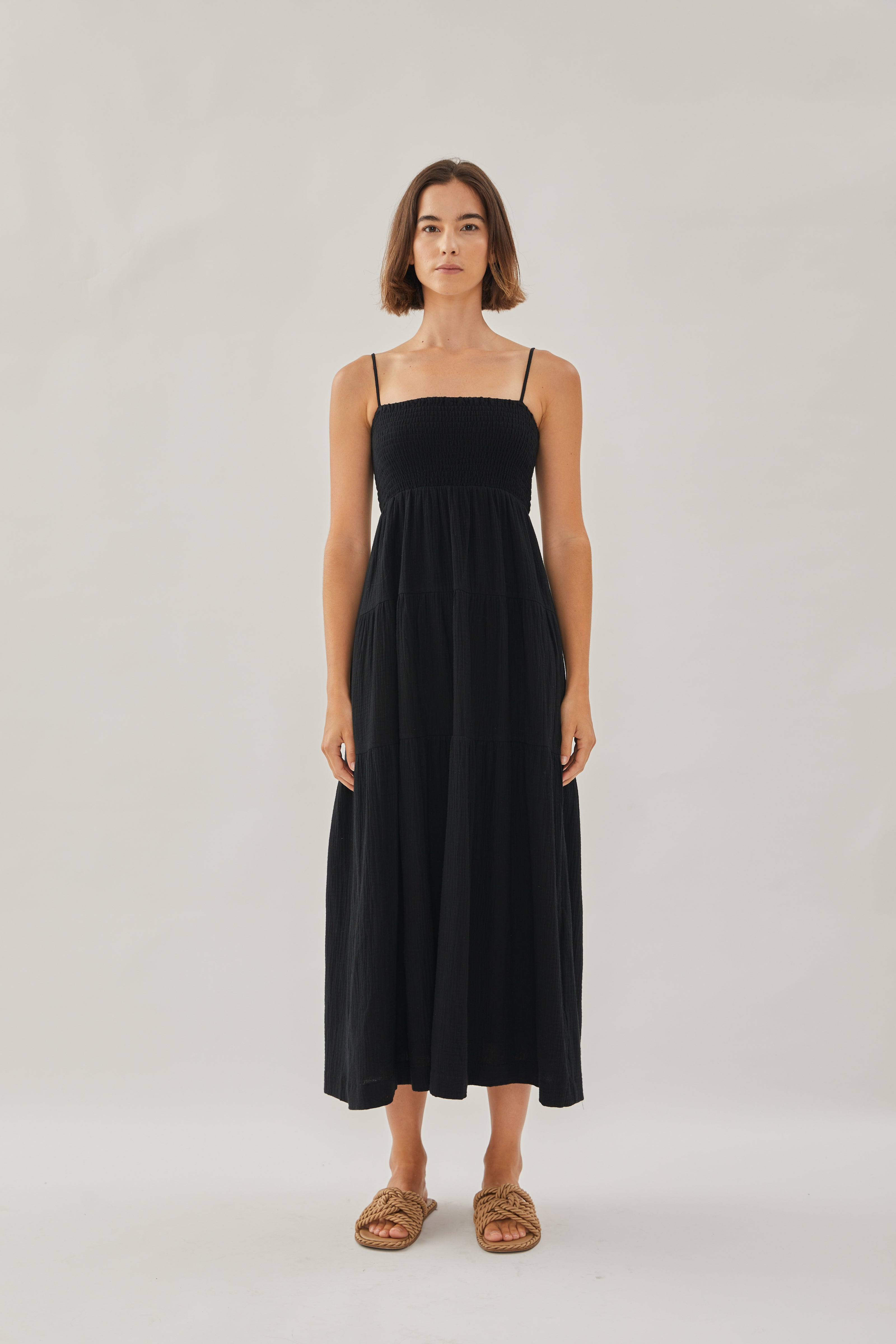 Shirred Maxi Dress in Black