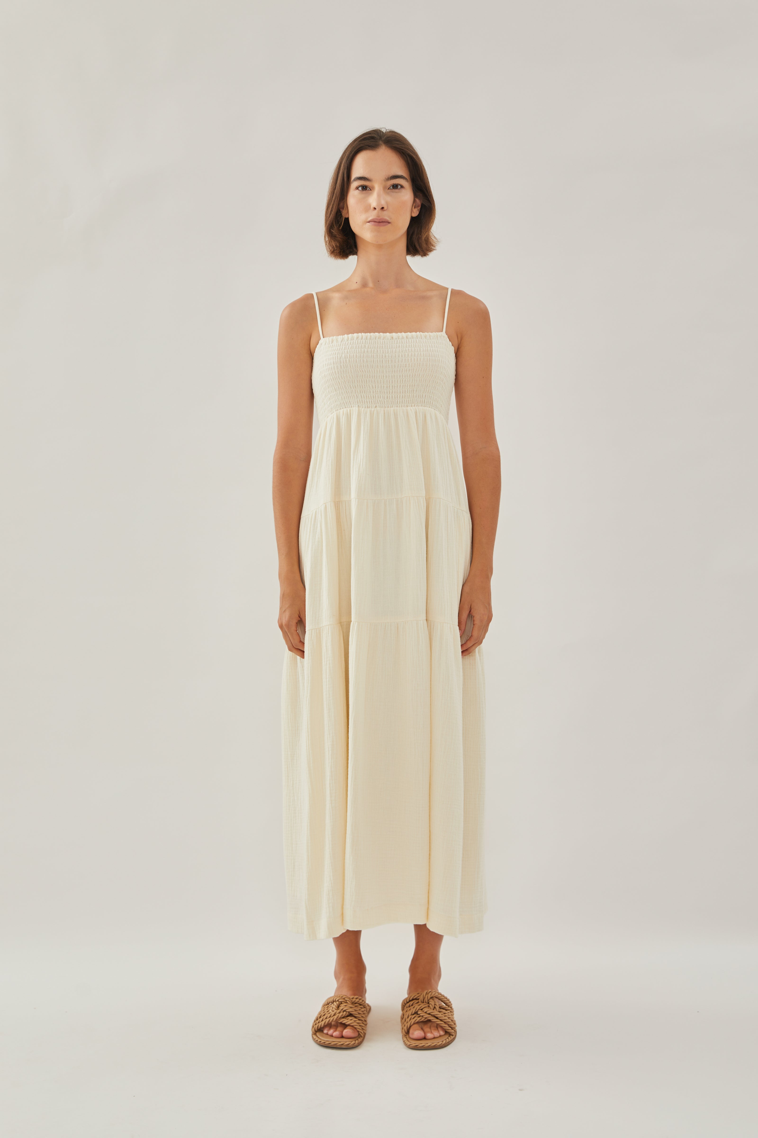 Shirred Maxi Dress in Butter