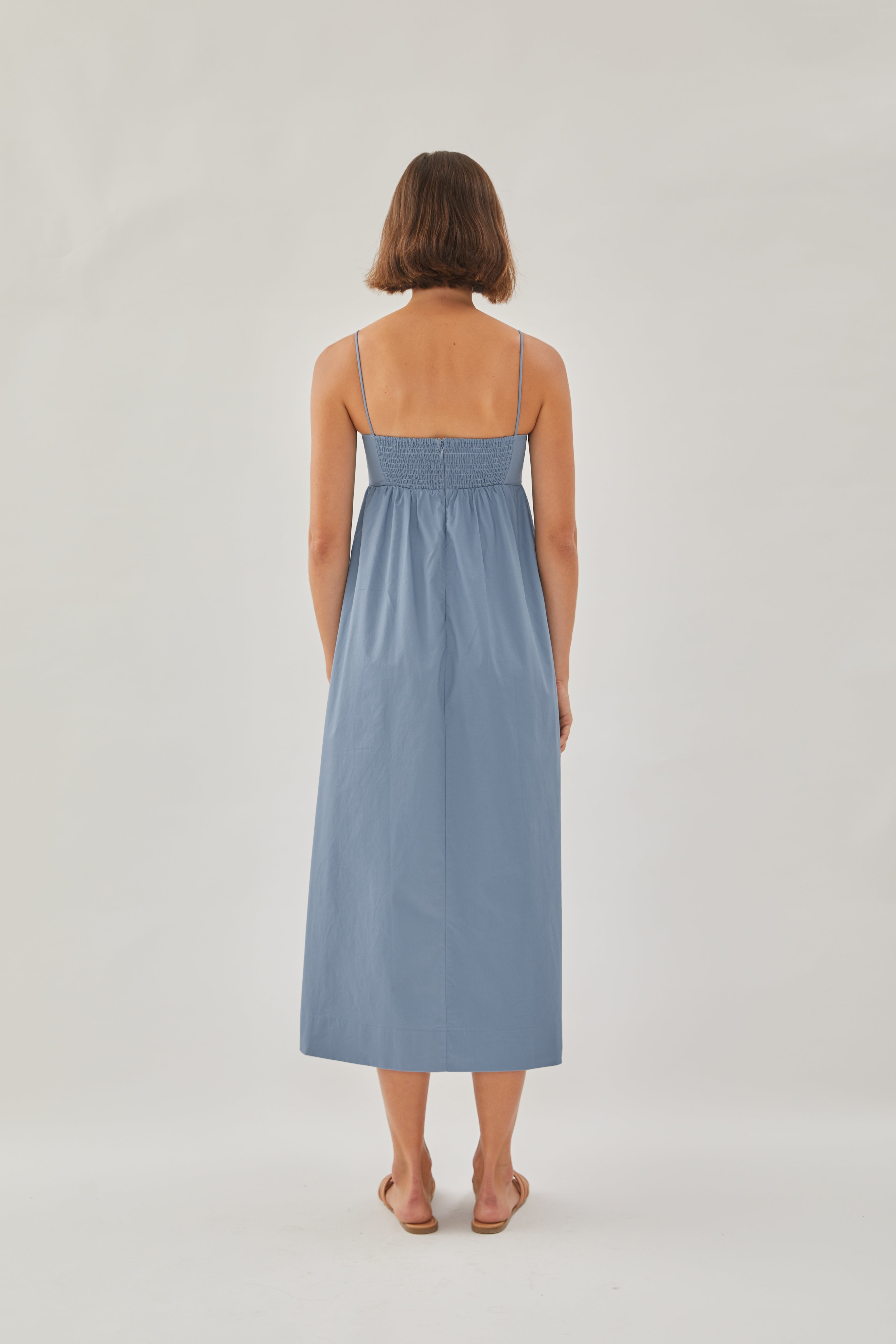 Cotton Cami Midi Dress in Stone Blue