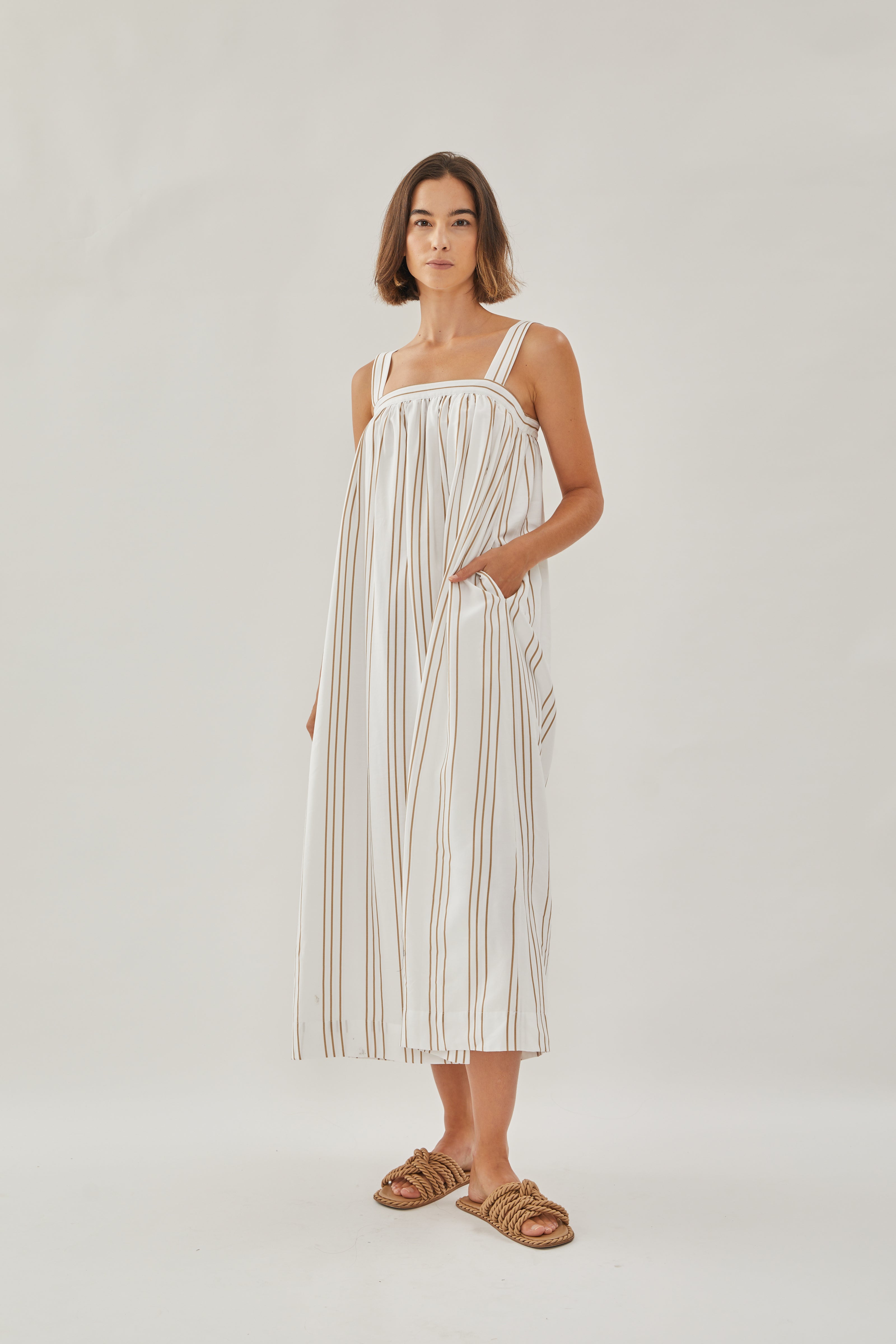 On the Hillside Maxi Dress in Stripe Tan