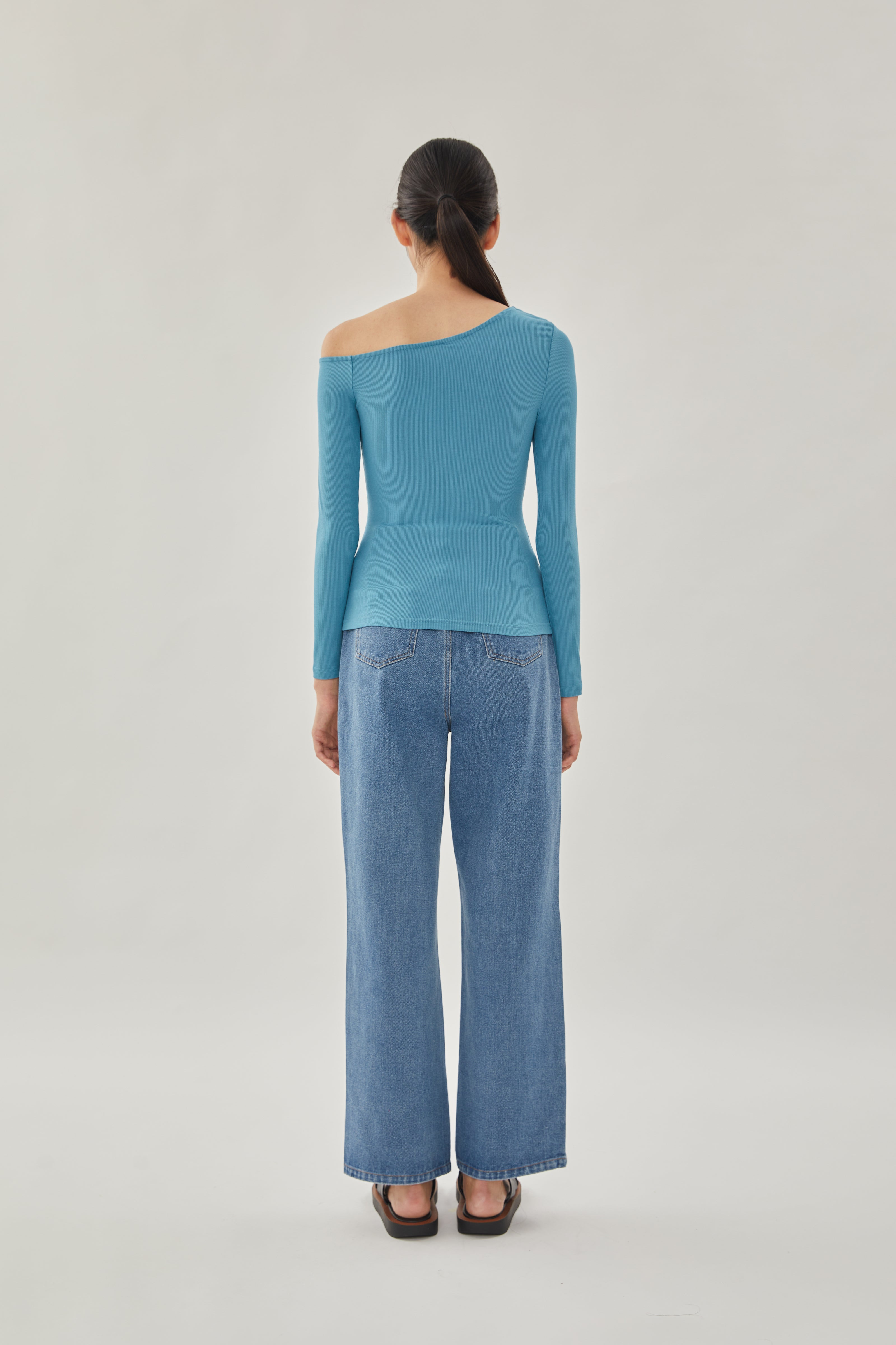 Asymmetrical Rib Top in Stone Blue