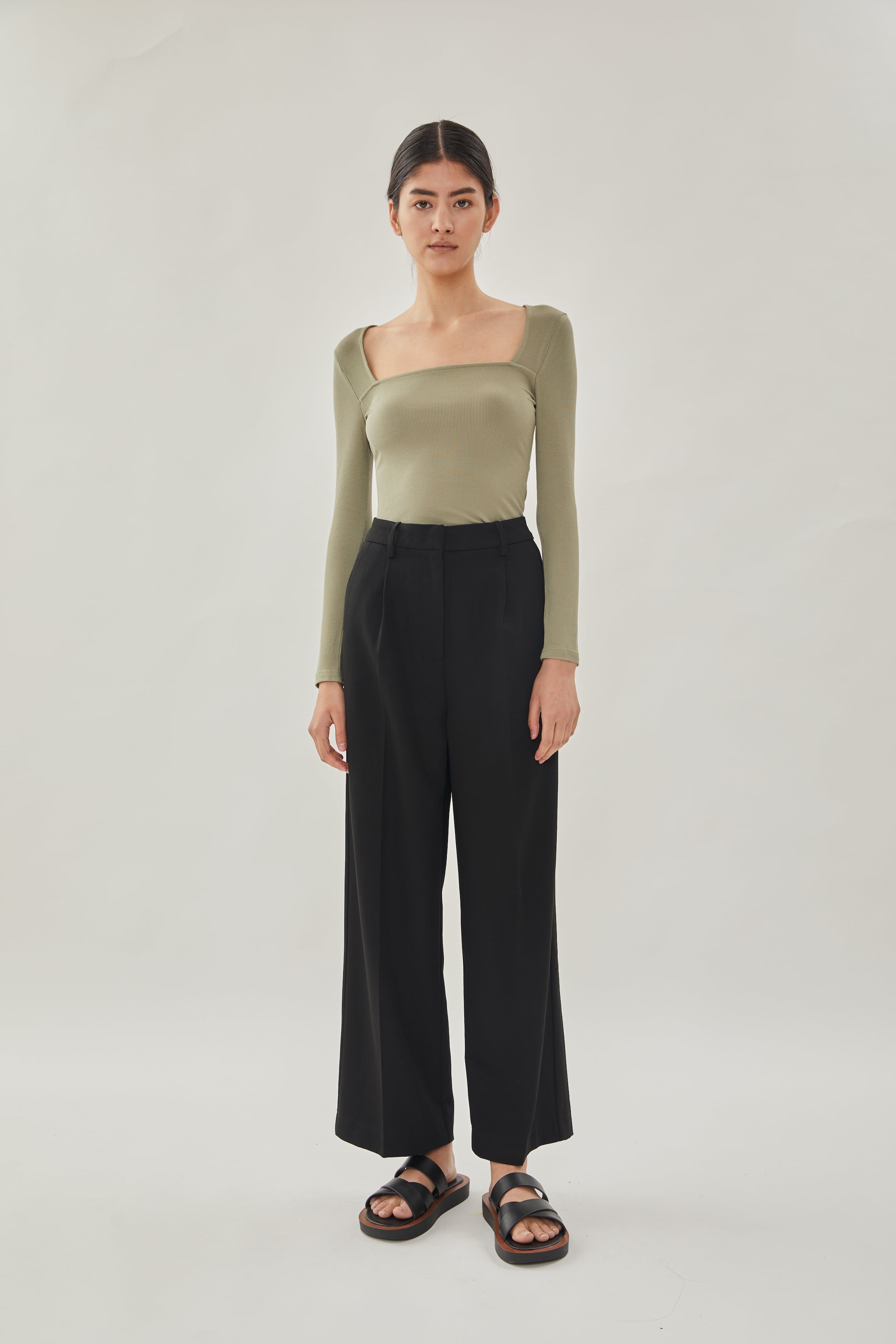 Square Neck Knit Top in Olive