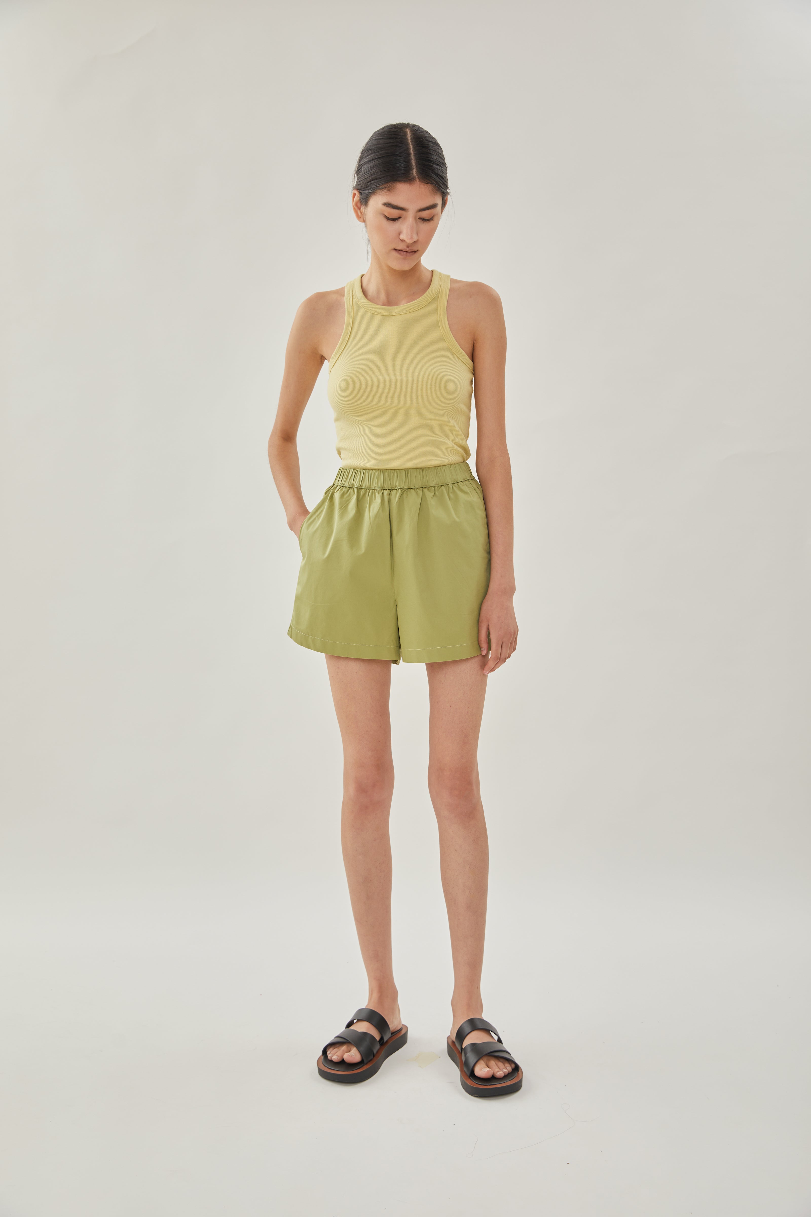 Cotton Relaxed Shorts in Fern