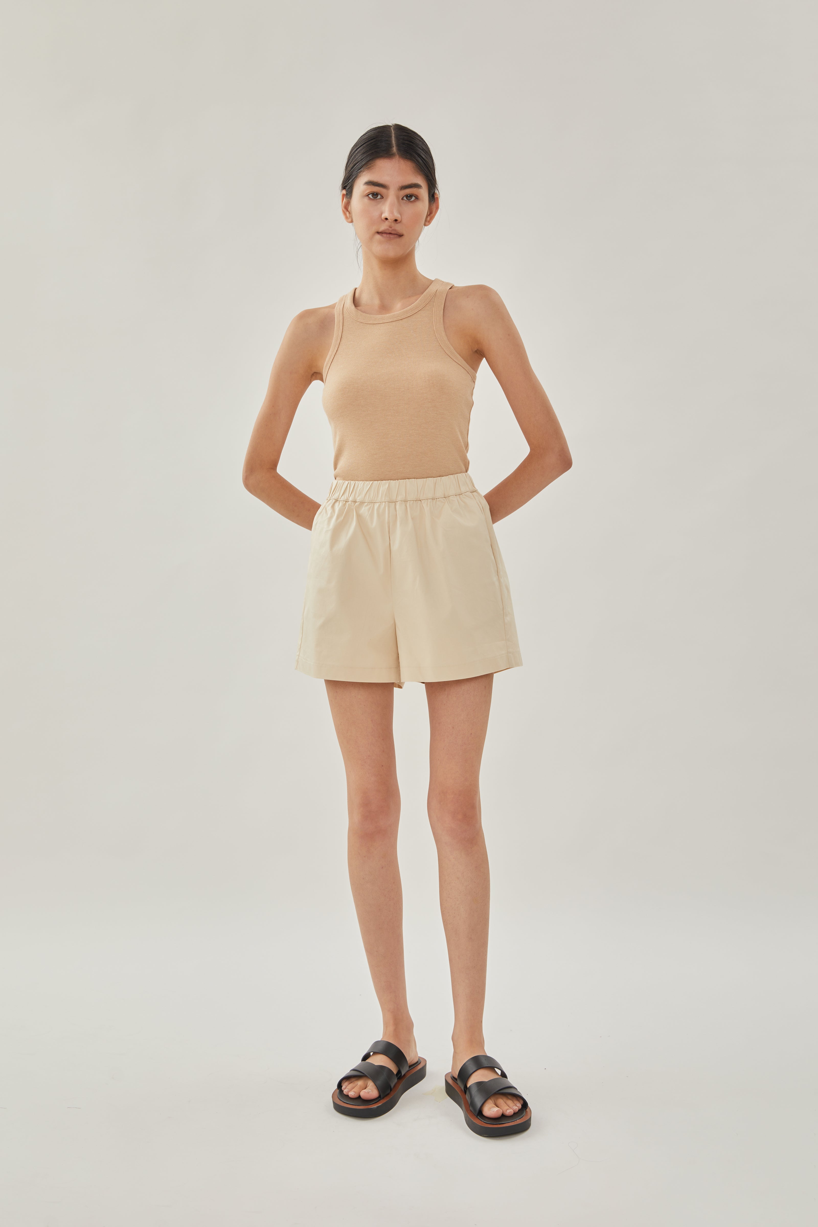 Cotton Relaxed Shorts in Sand