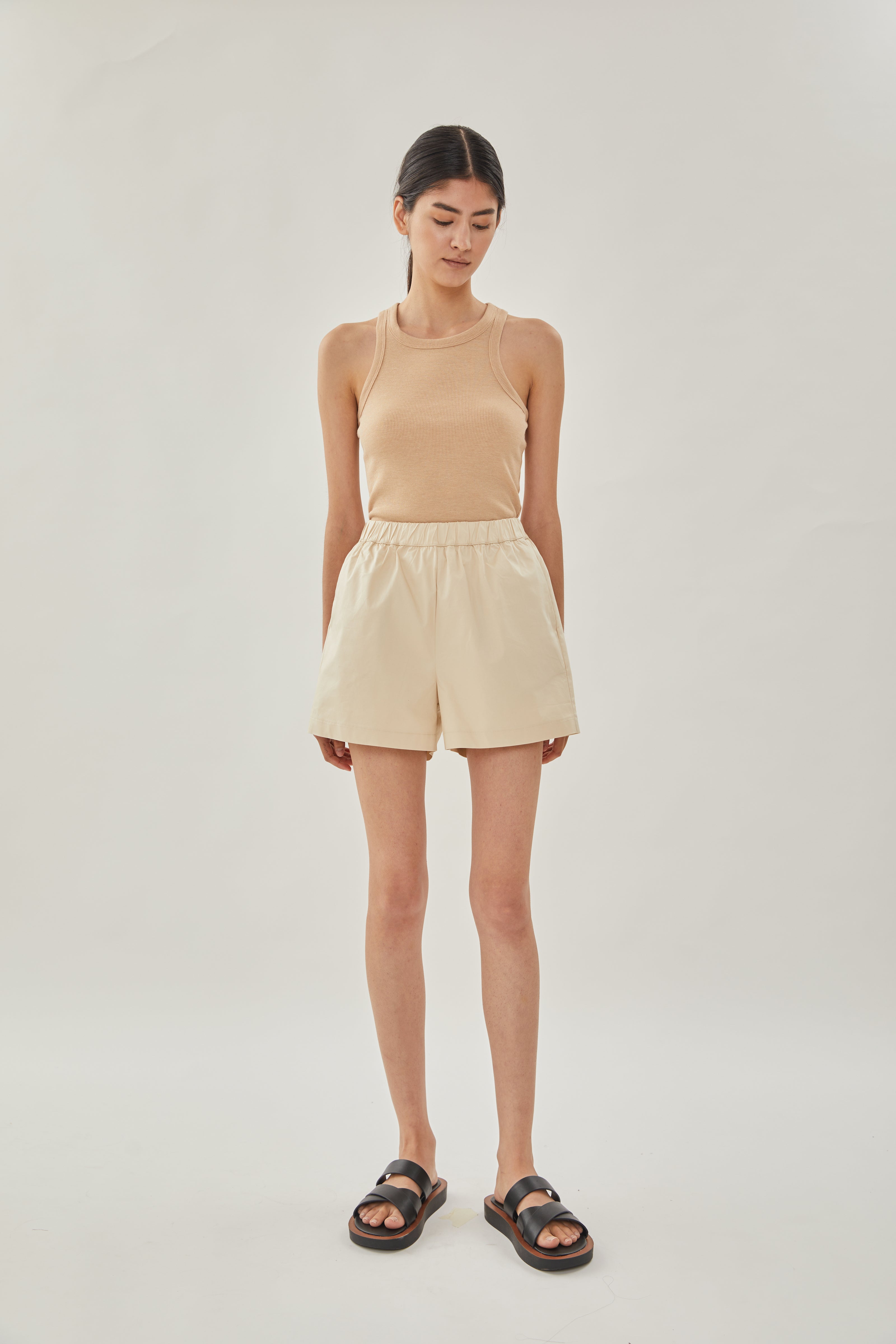 Cotton Relaxed Shorts in Sand