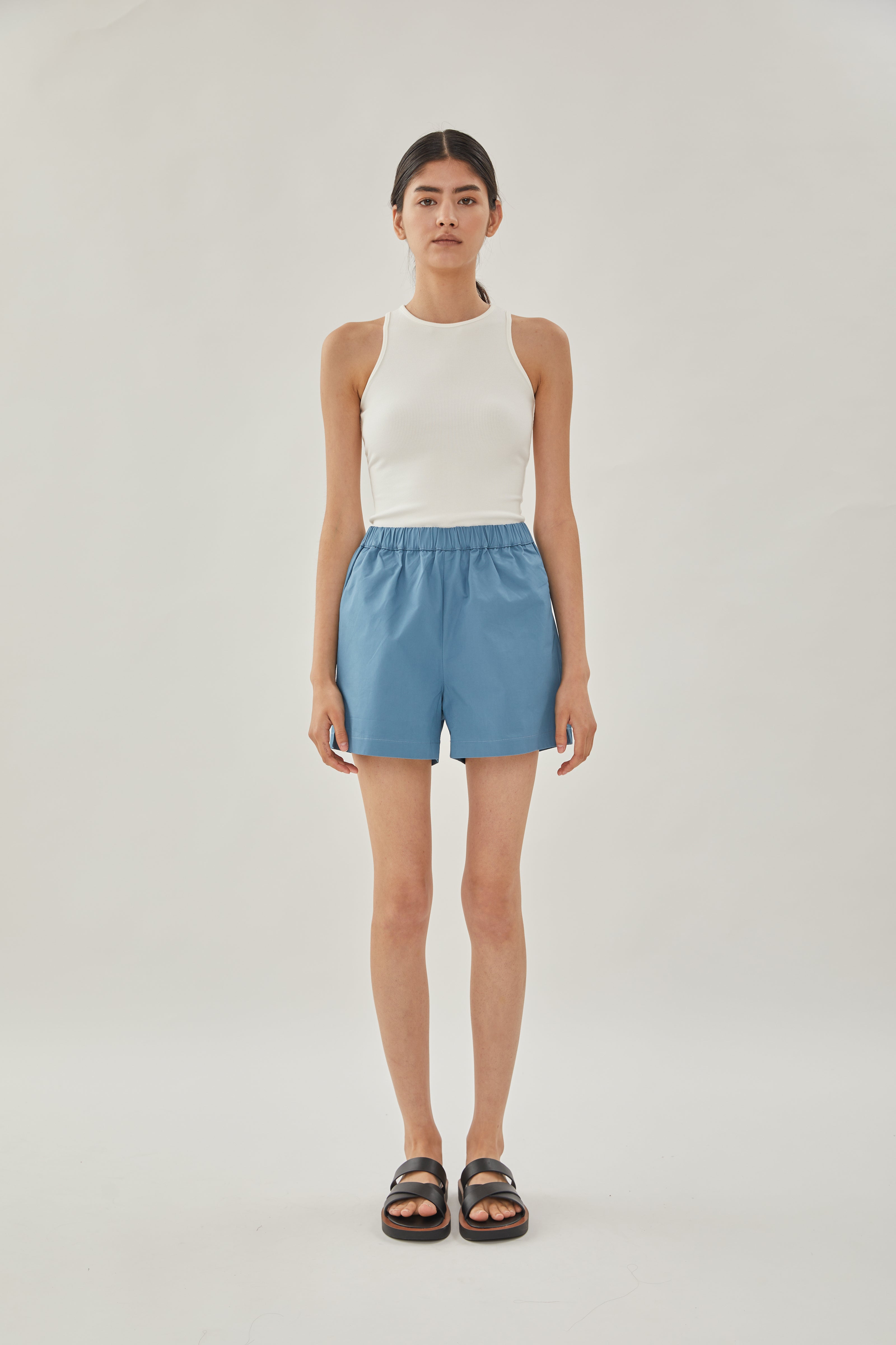 Cotton Relaxed Shorts in Stone Blue