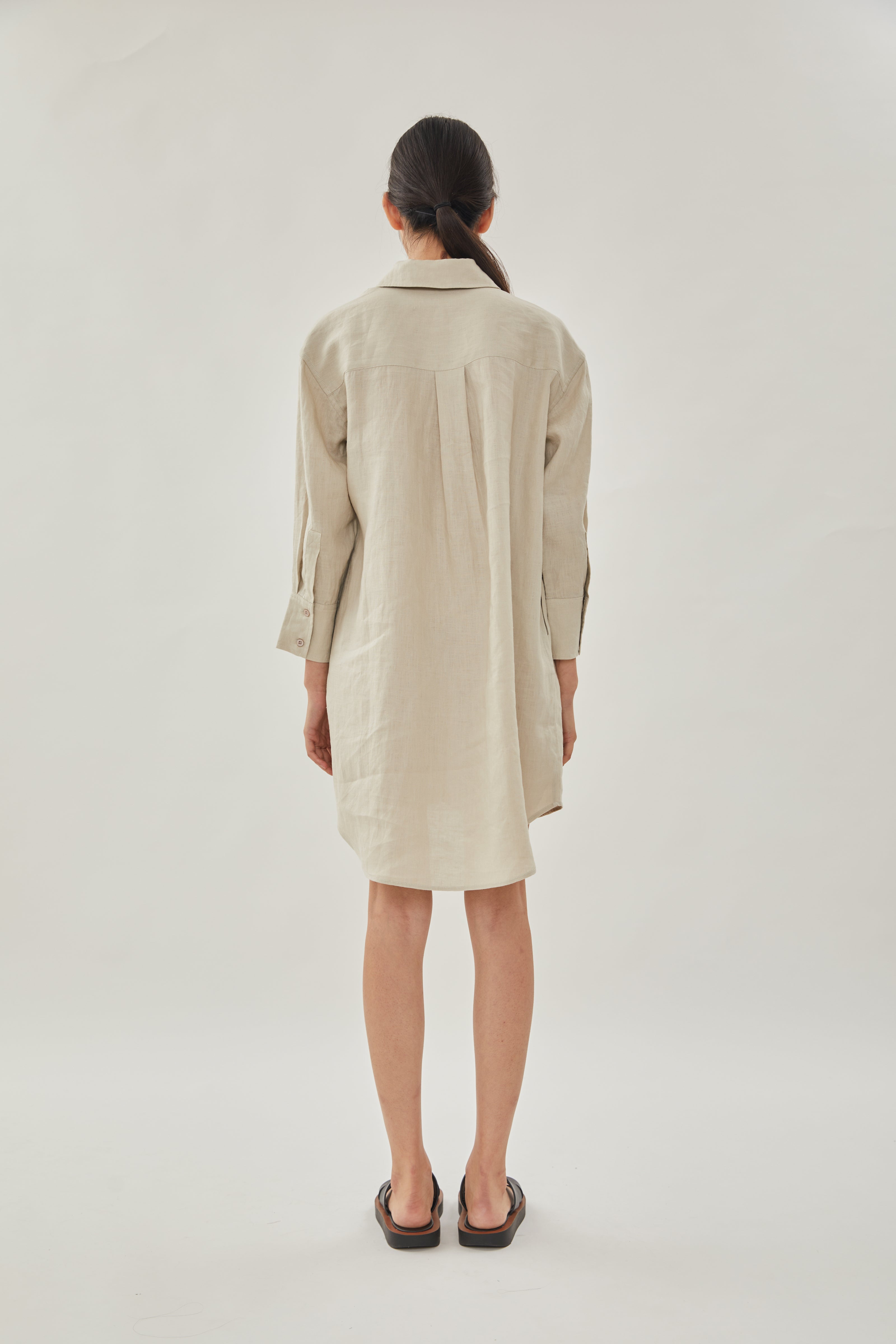 Linen Shirt Dress in Natural