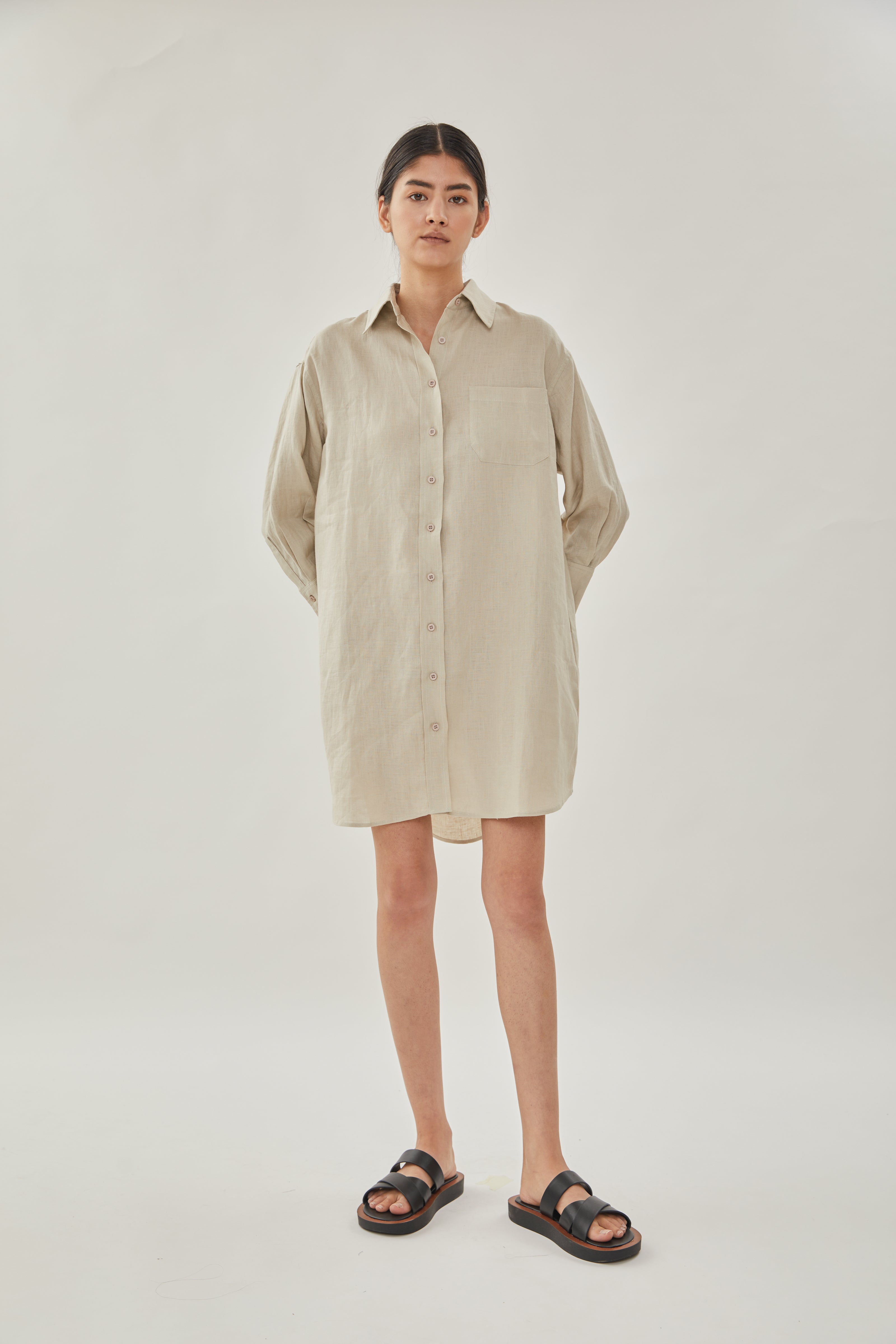 Linen Shirt Dress in Natural