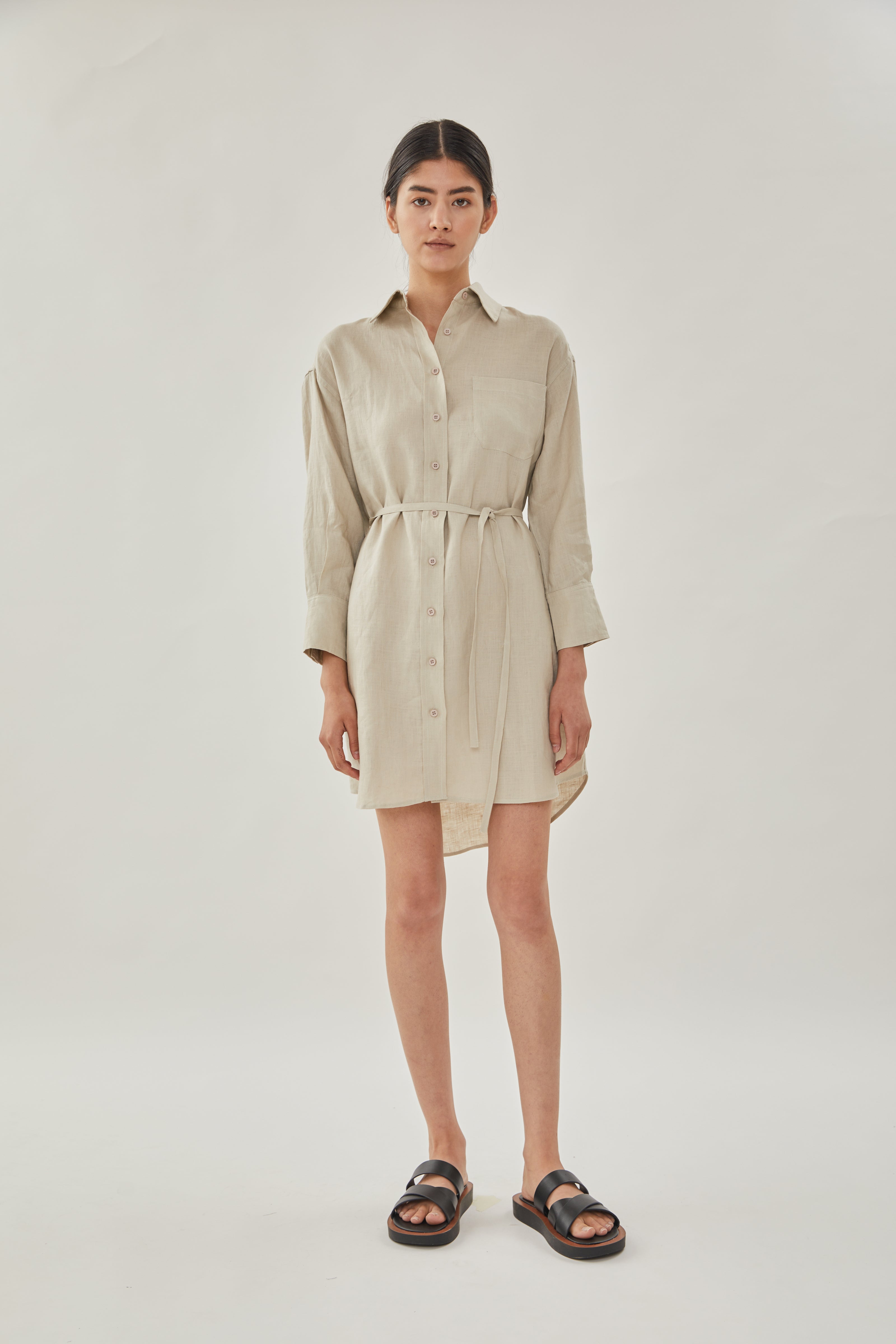 Linen Shirt Dress in Natural