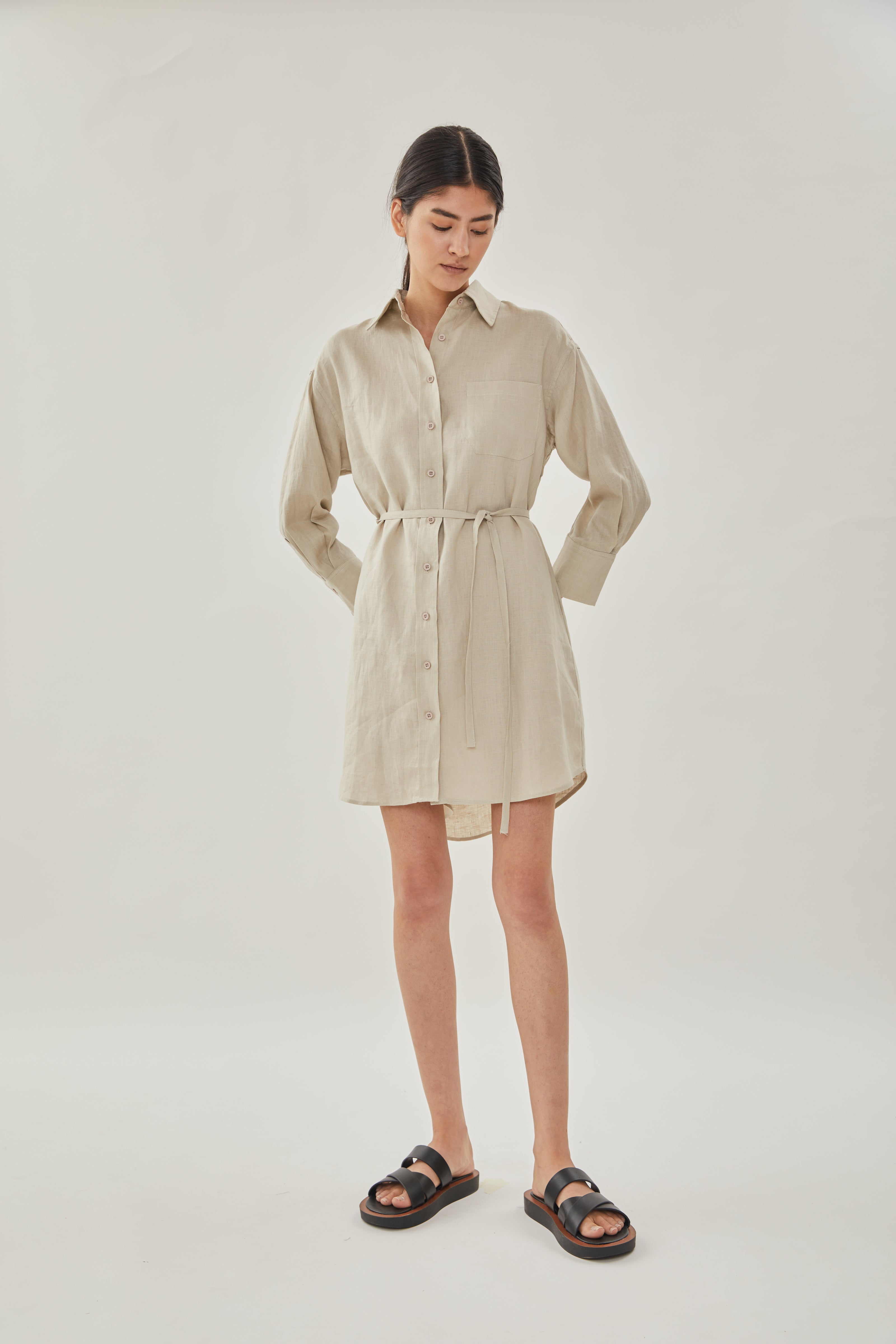 Linen Shirt Dress in Natural