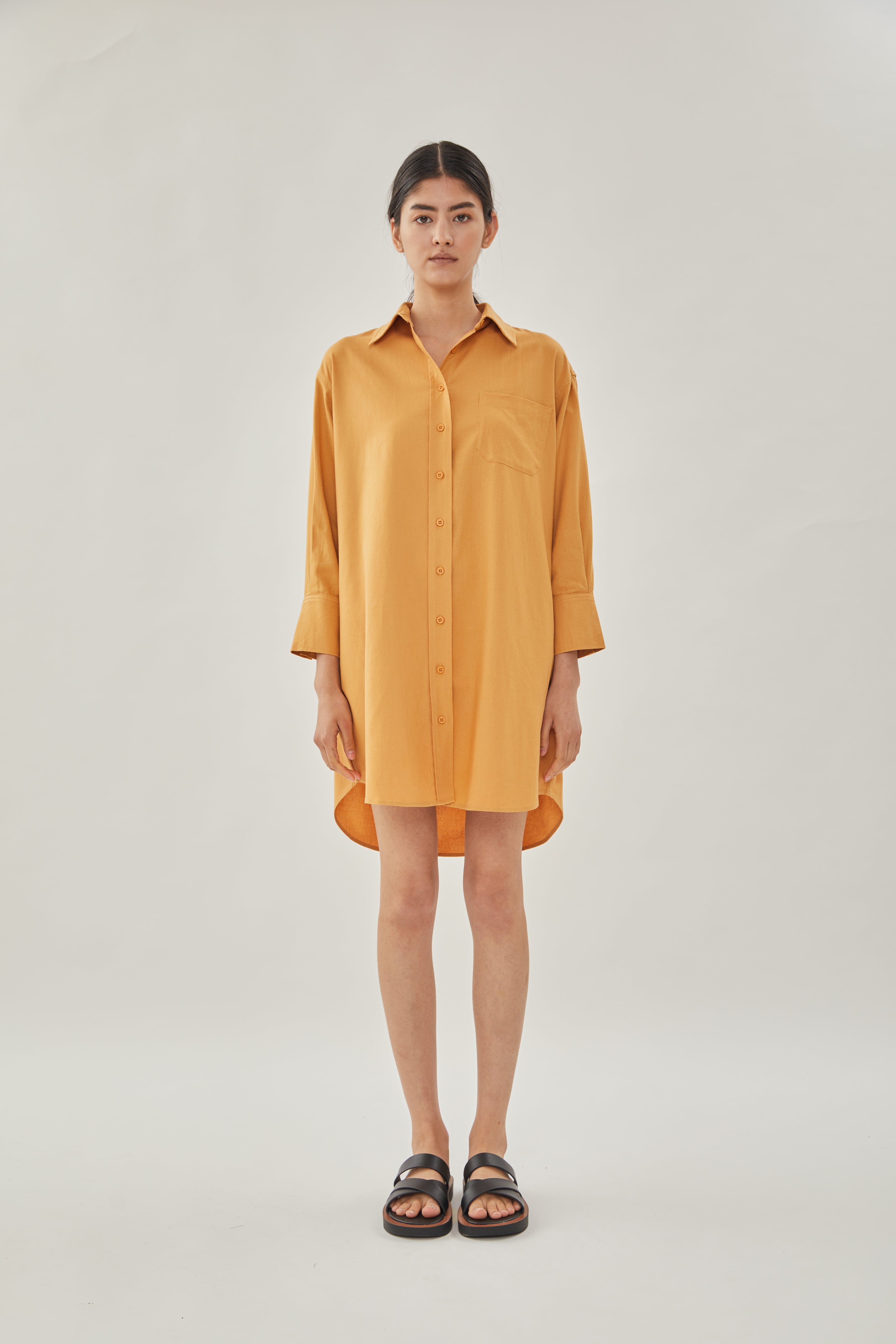 Linen Shirt Dress in Ochre