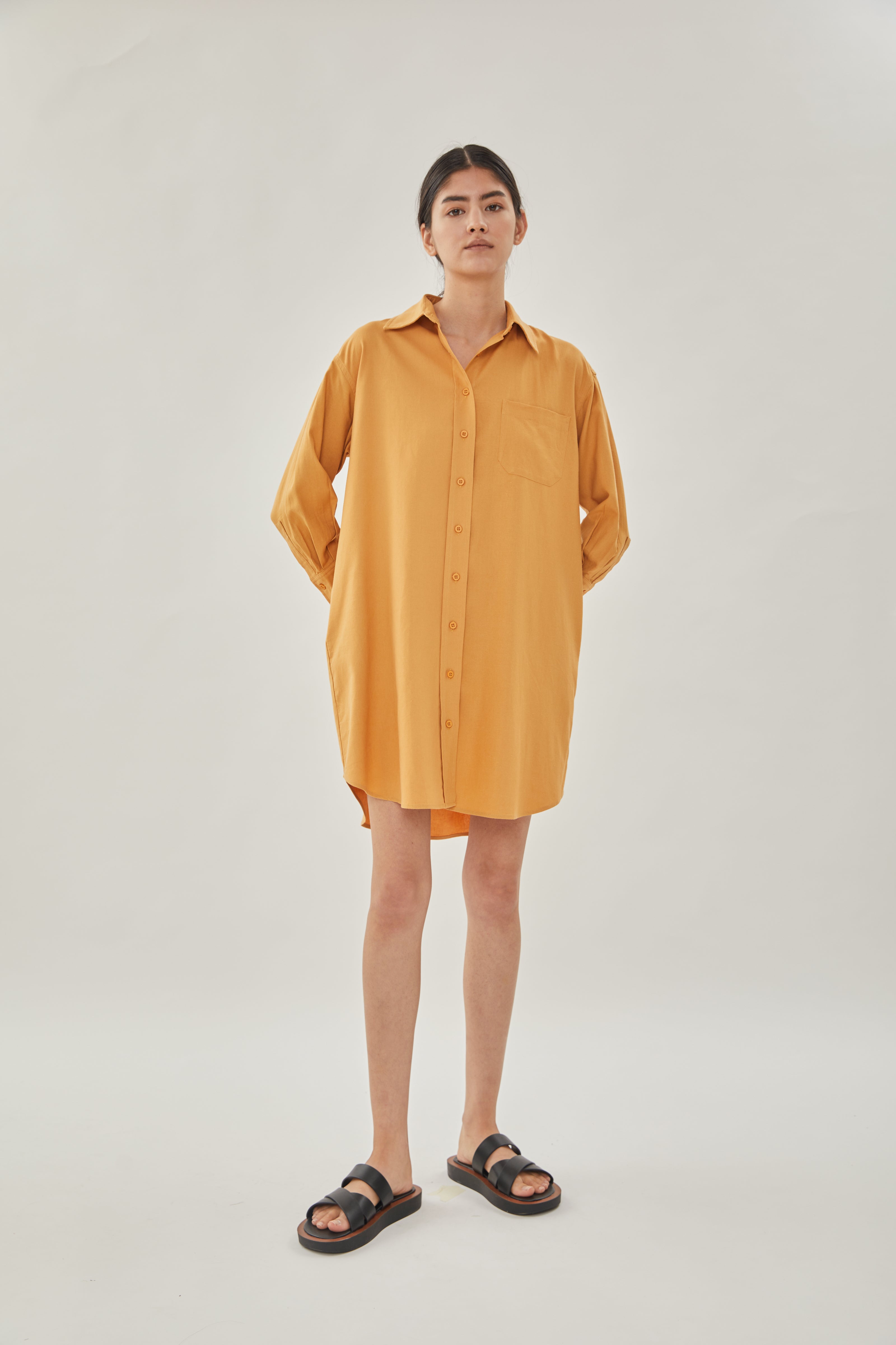 Linen Shirt Dress in Ochre