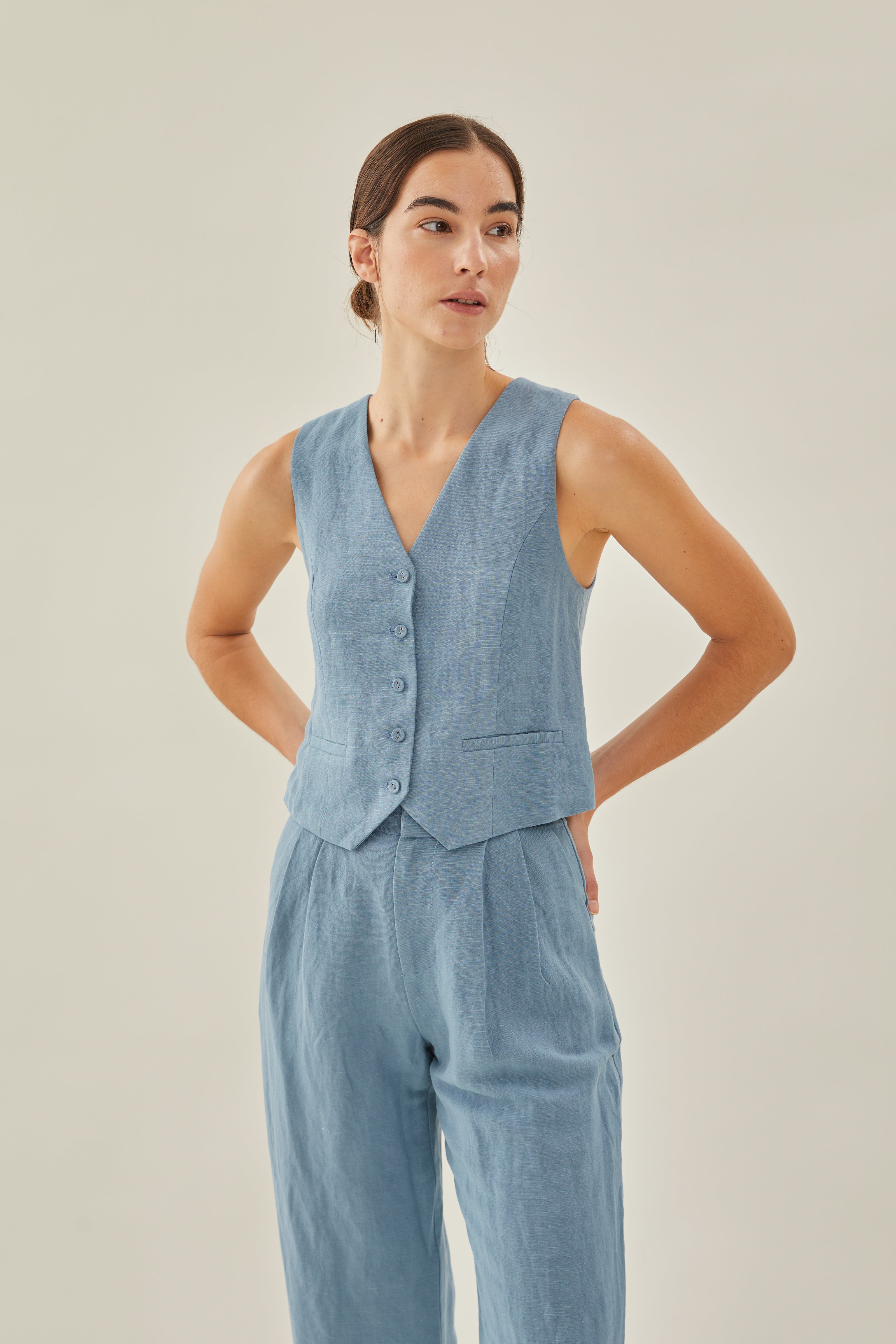 Linen Waistcoat in Blue