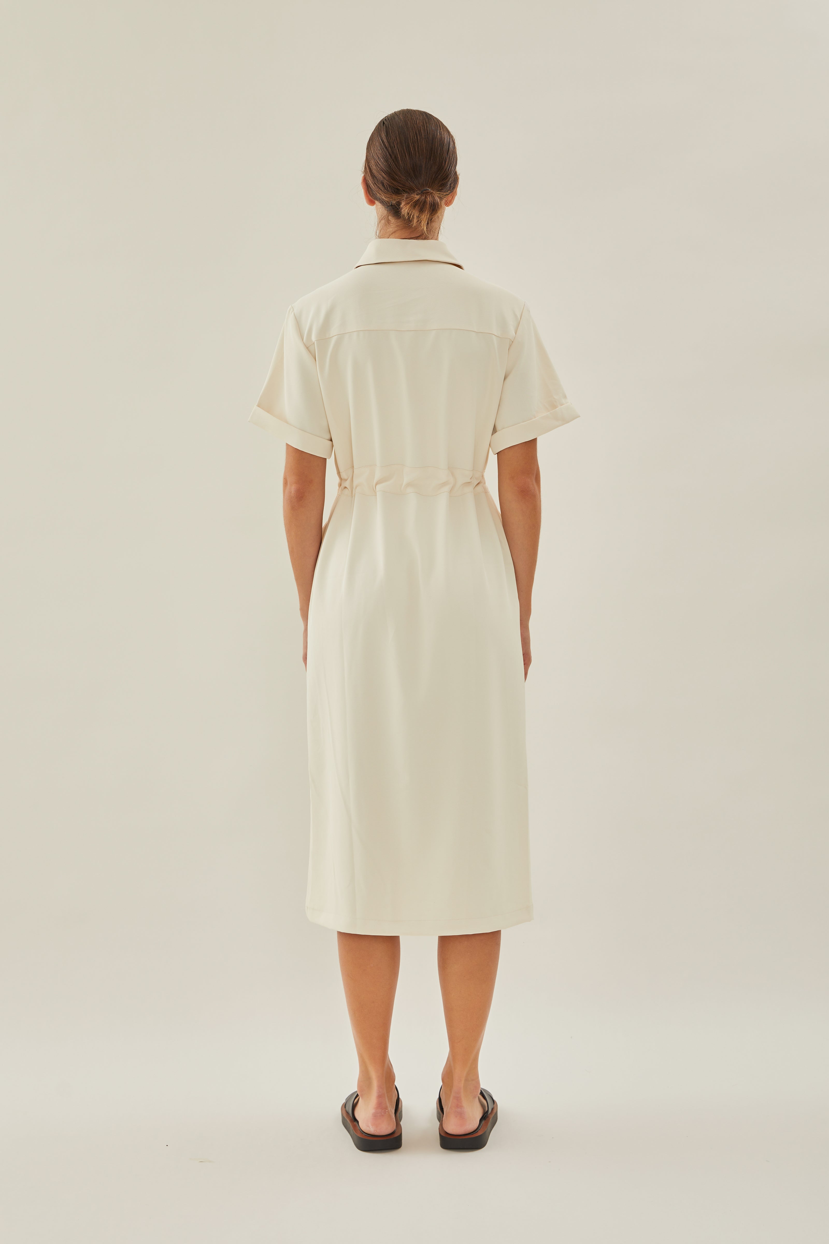 Belted Midi Shirt Dress in Ivory