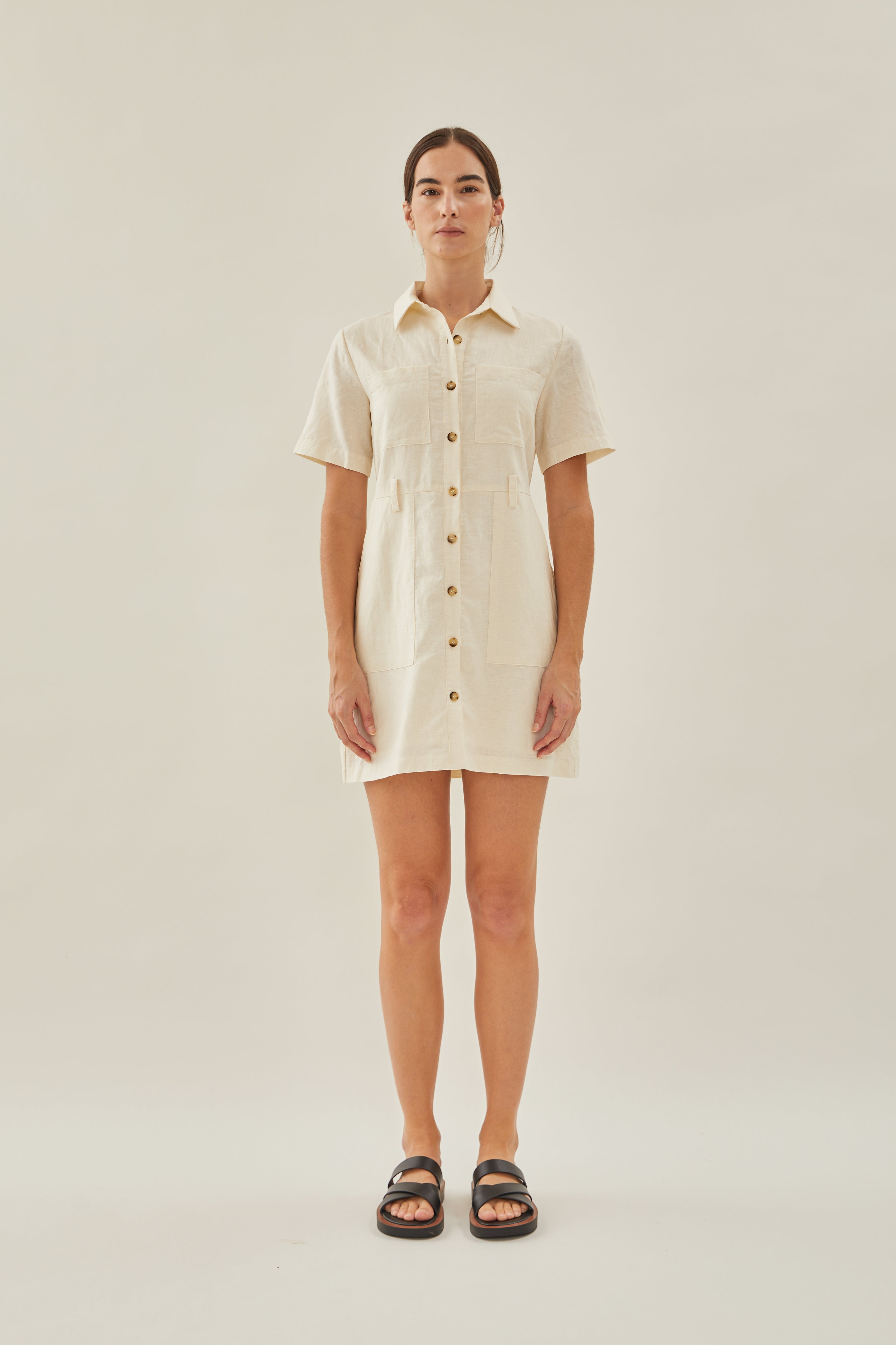 Linen Shirt Dress in Ivory