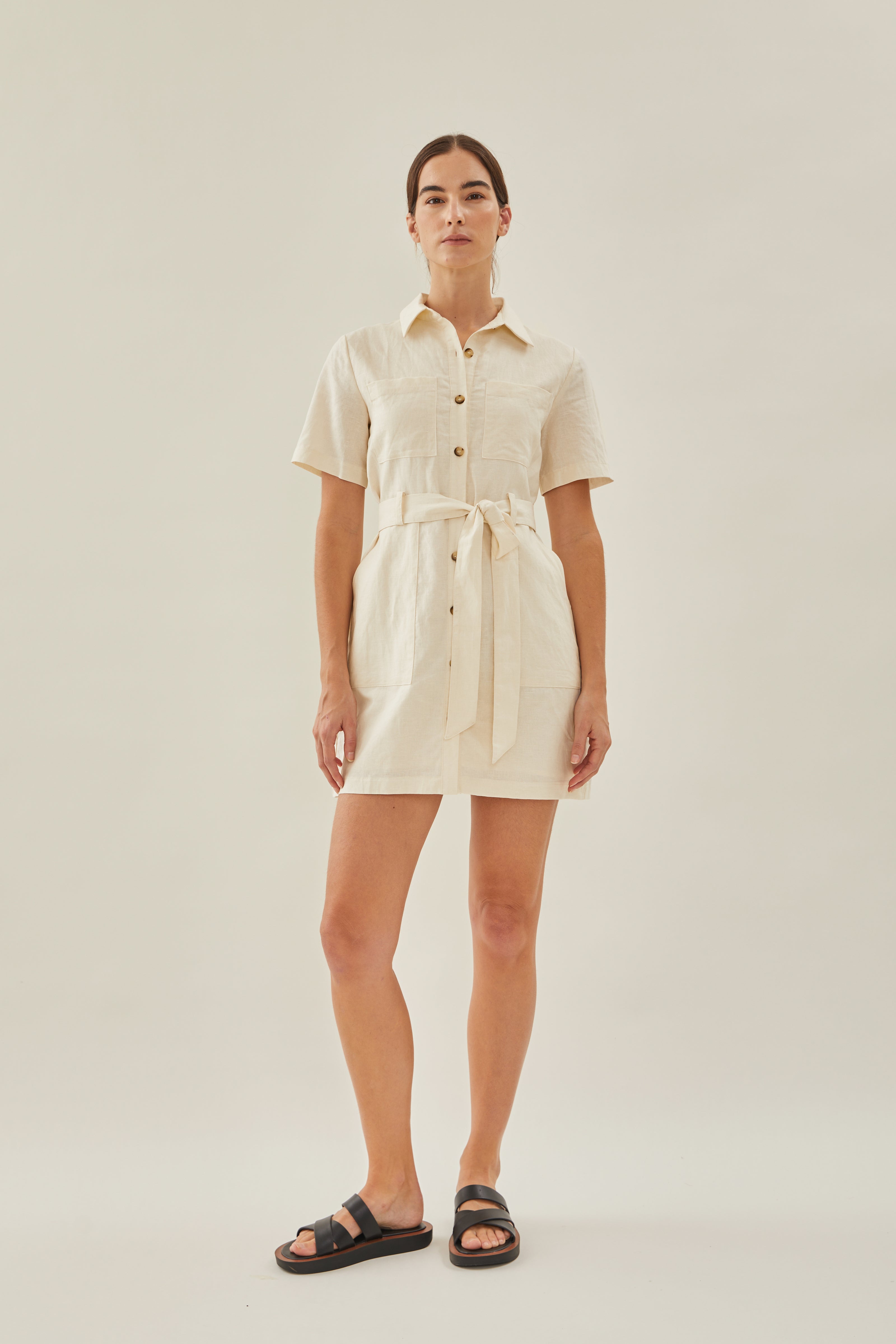 Linen Shirt Dress in Ivory