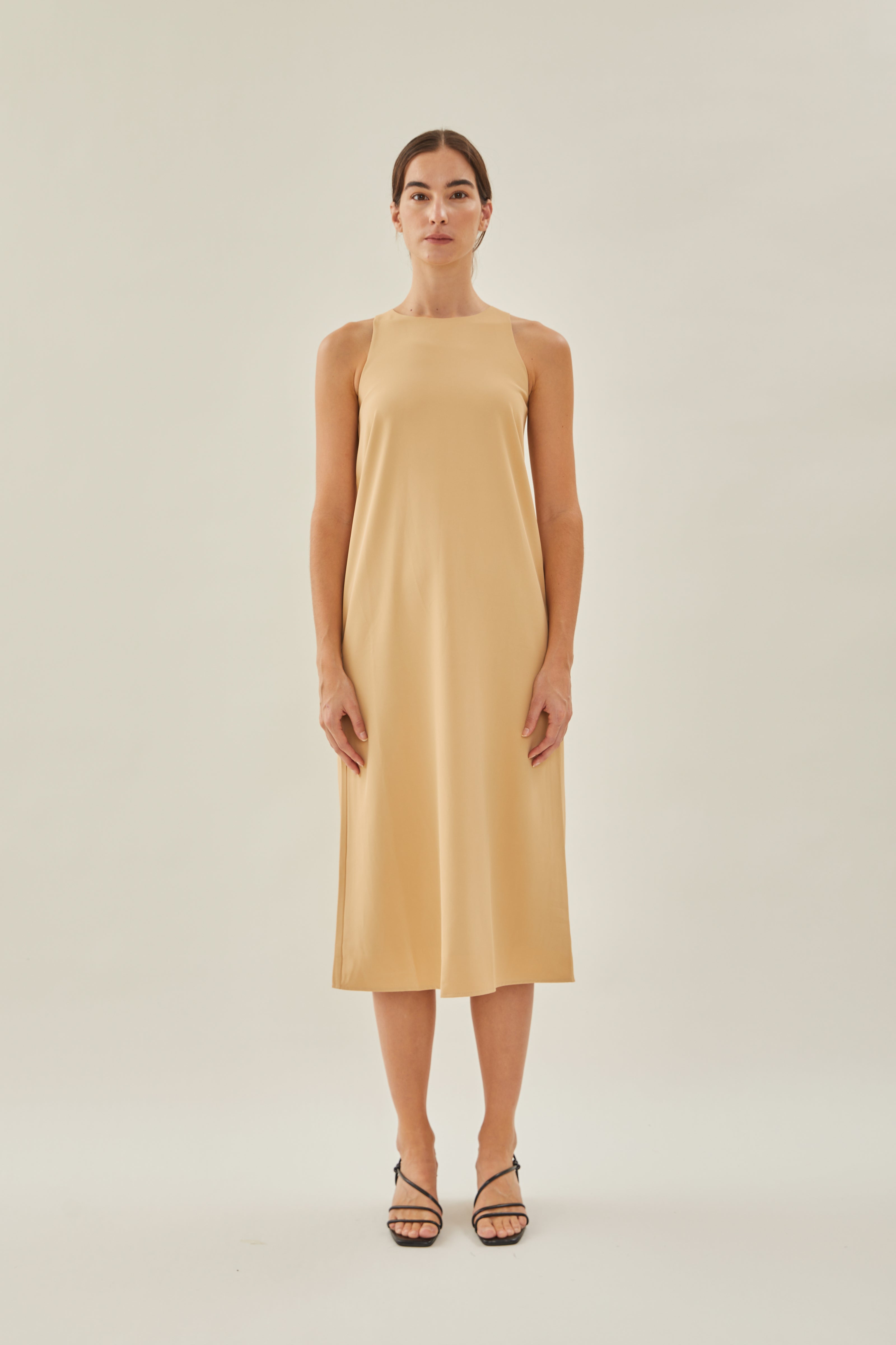 Round Neck Midi Dress in Sand