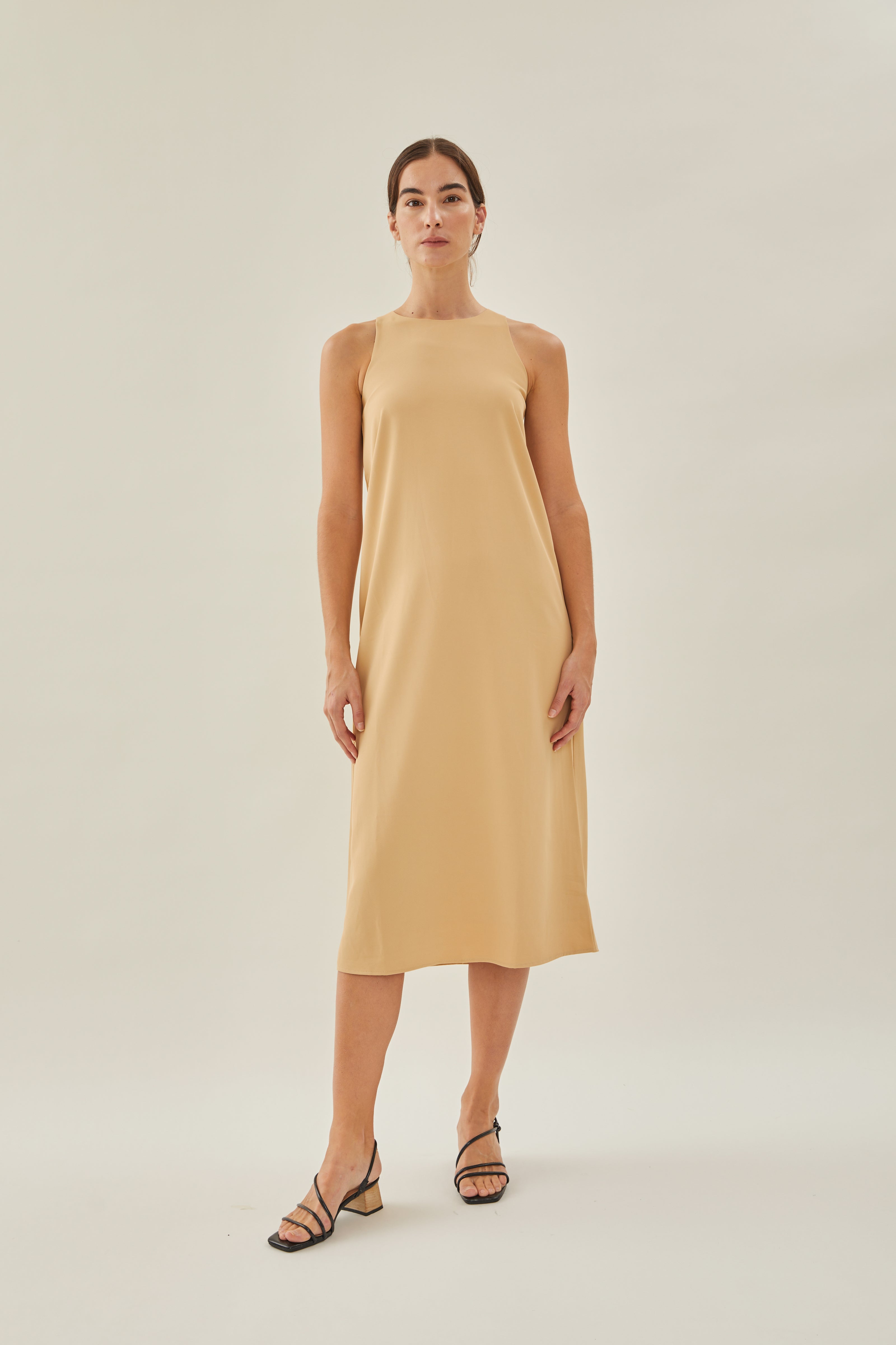 Round Neck Midi Dress in Sand