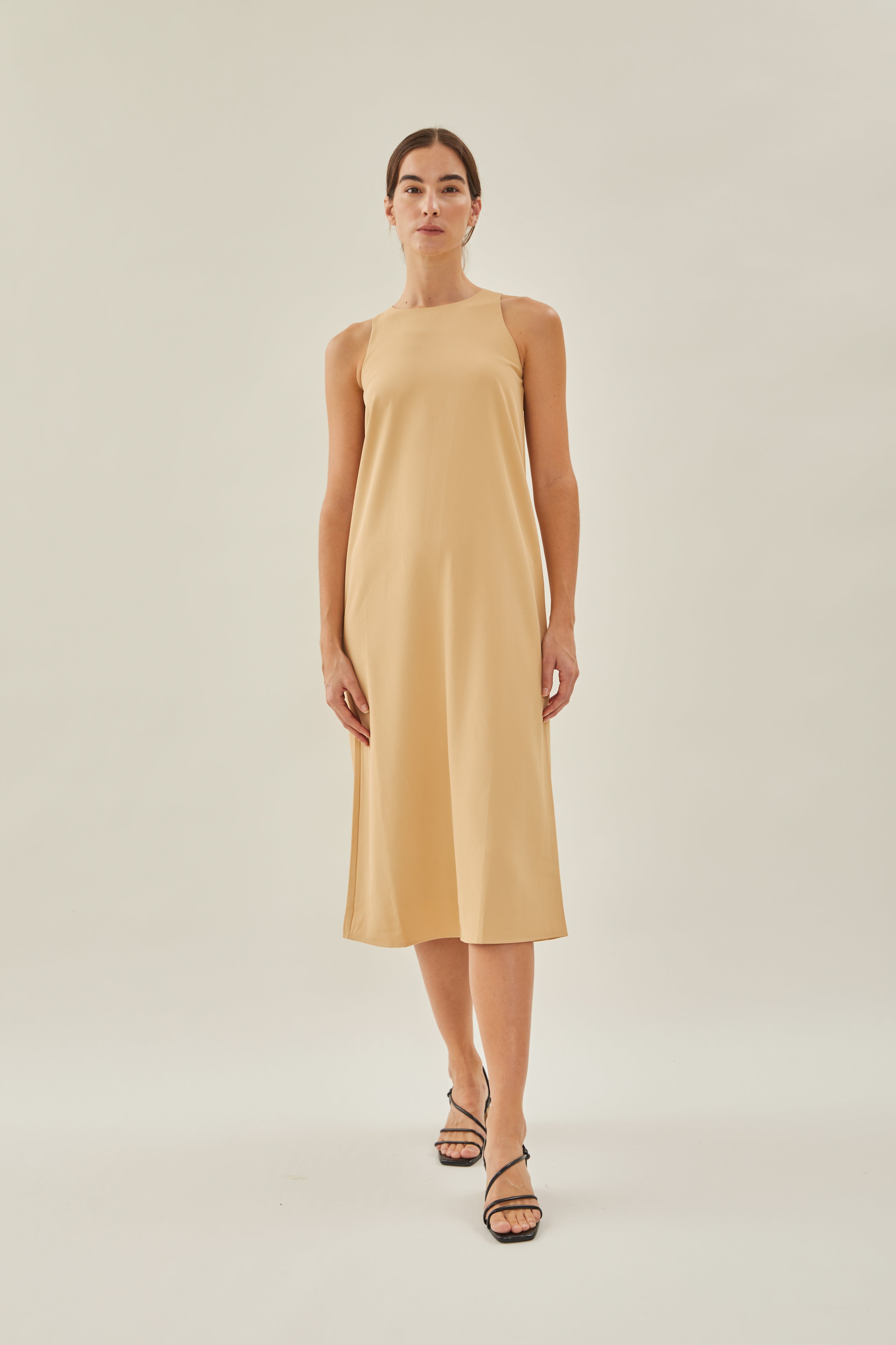 Round Neck Midi Dress in Sand