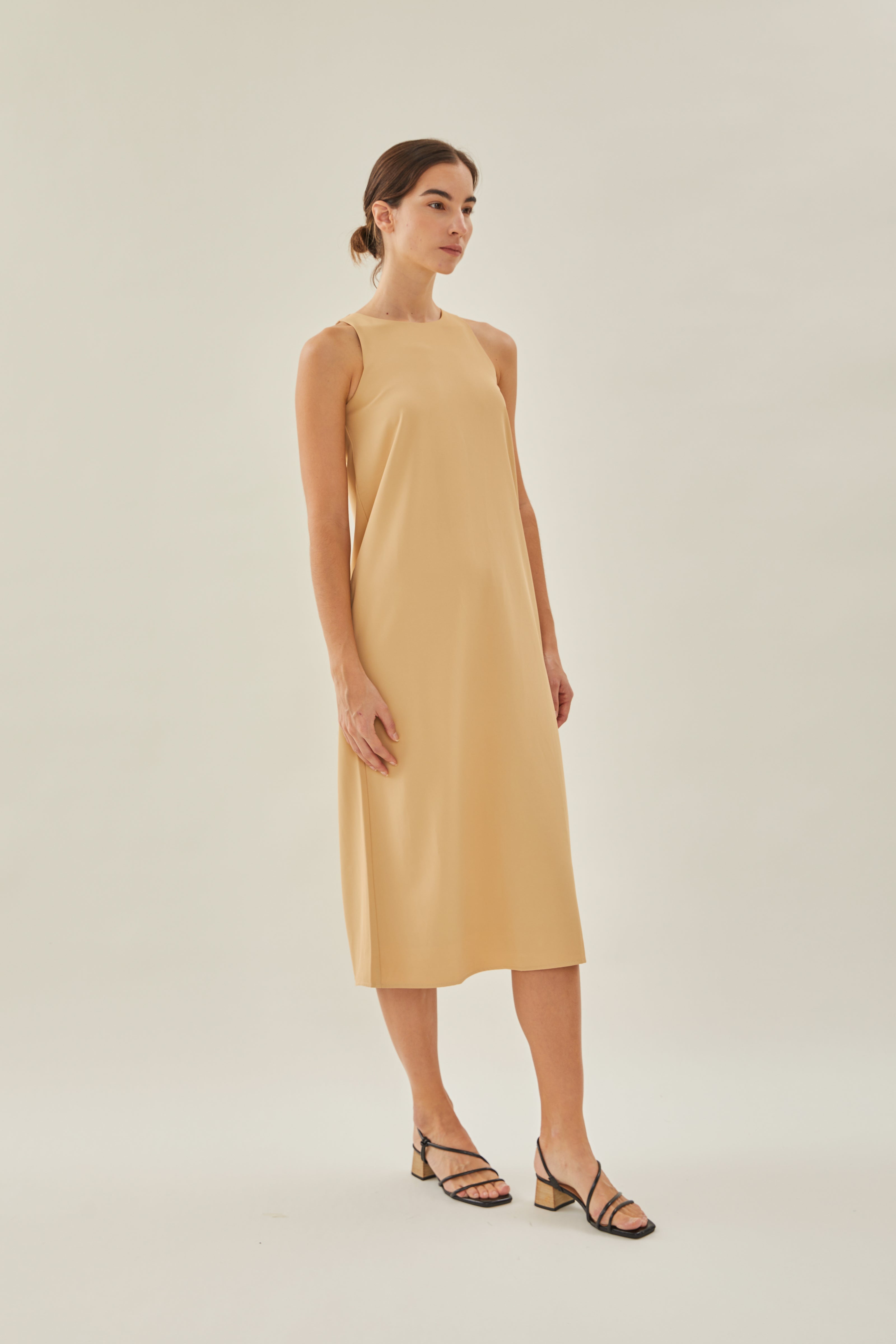 Round Neck Midi Dress in Sand