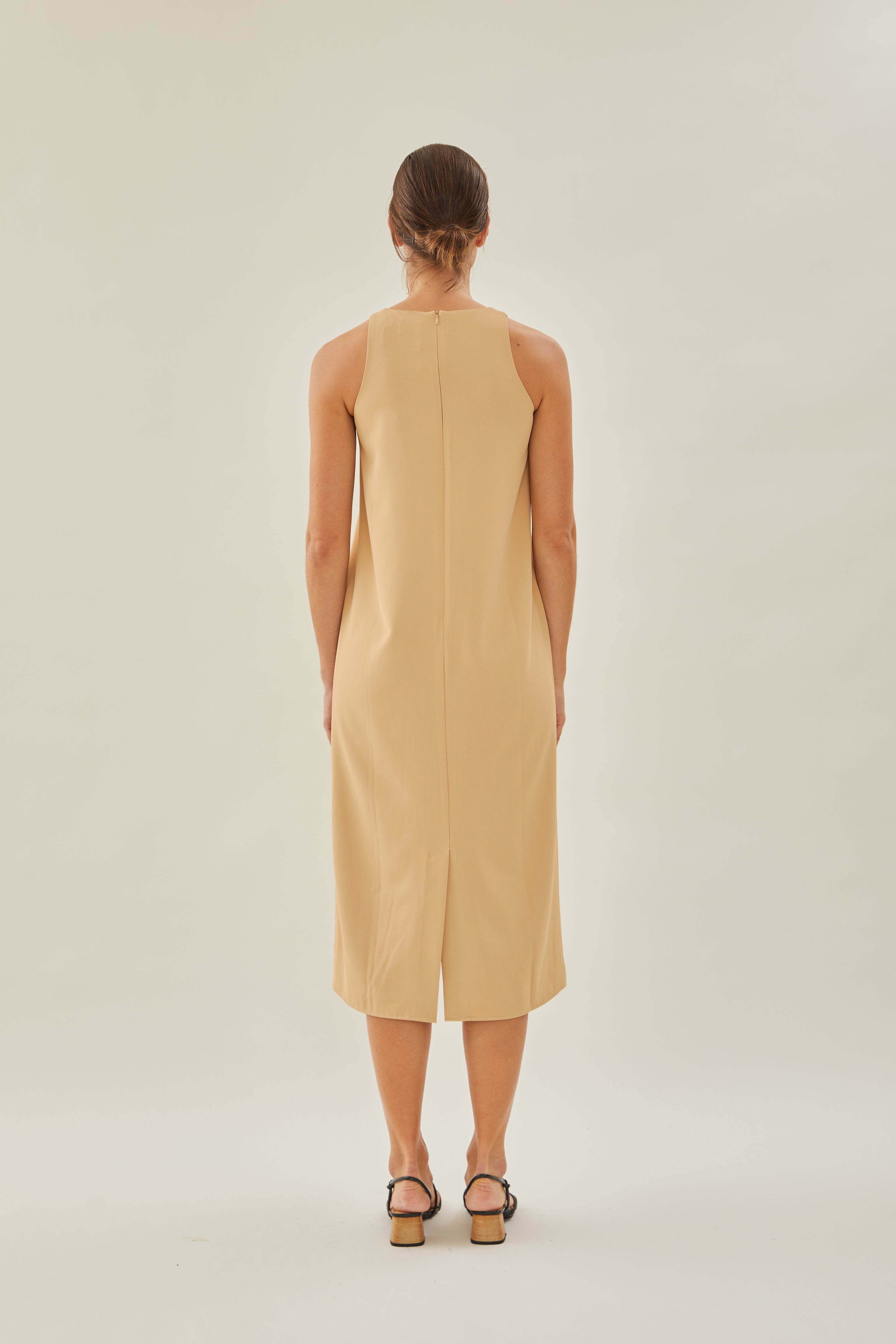 Round Neck Midi Dress in Sand