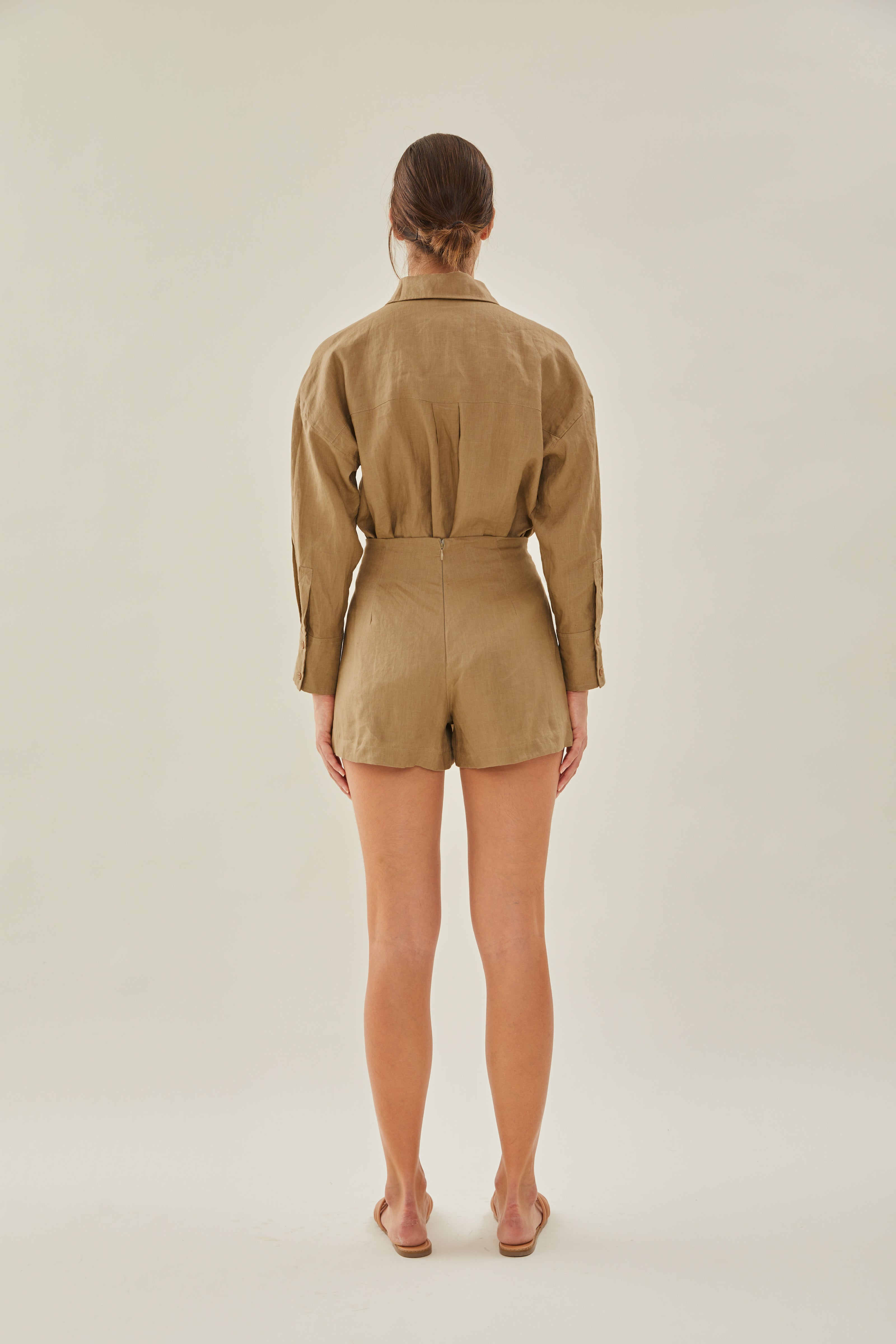 Linen Wrap Skorts in Brown