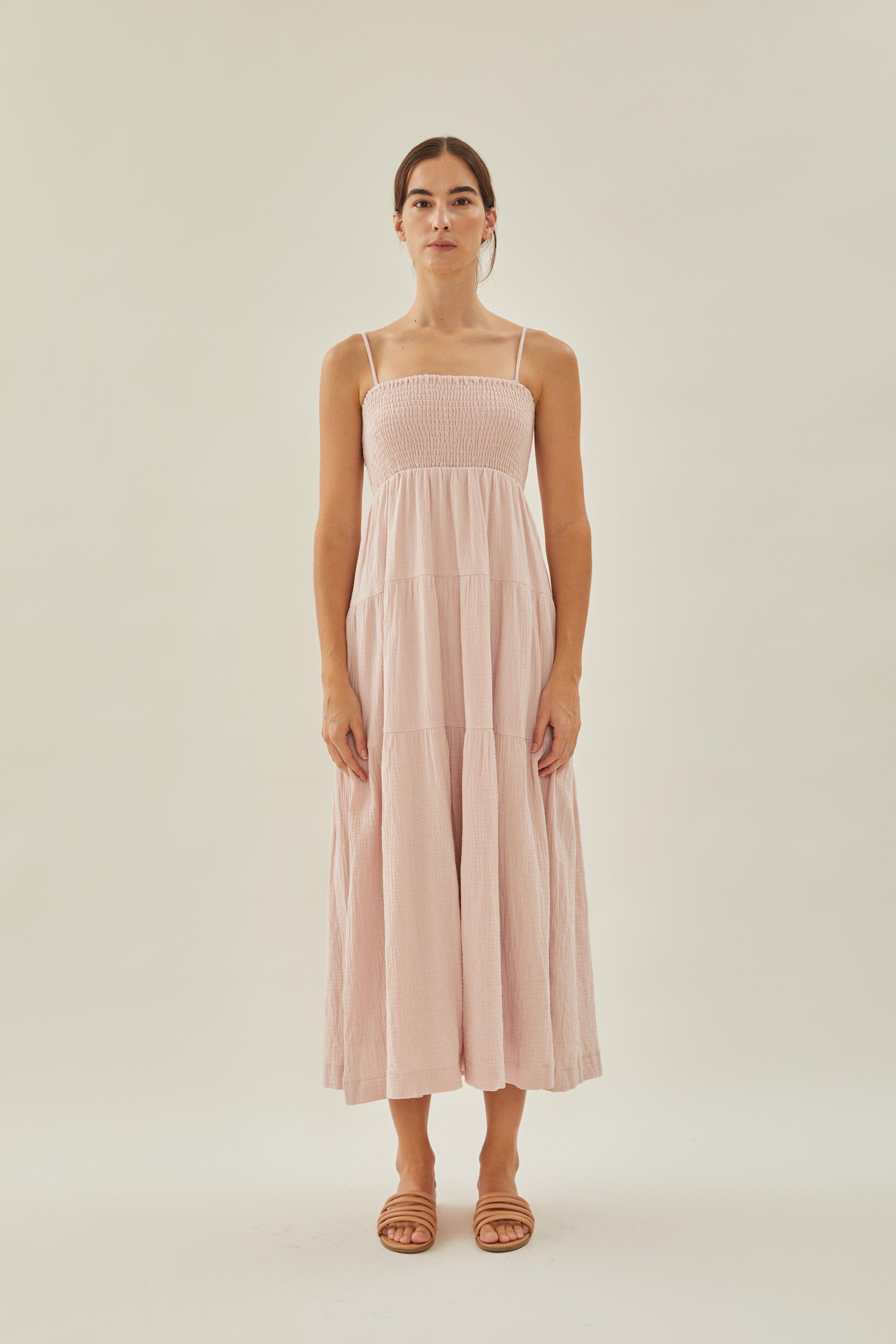 Shirred Maxi Dress in Muted Rose
