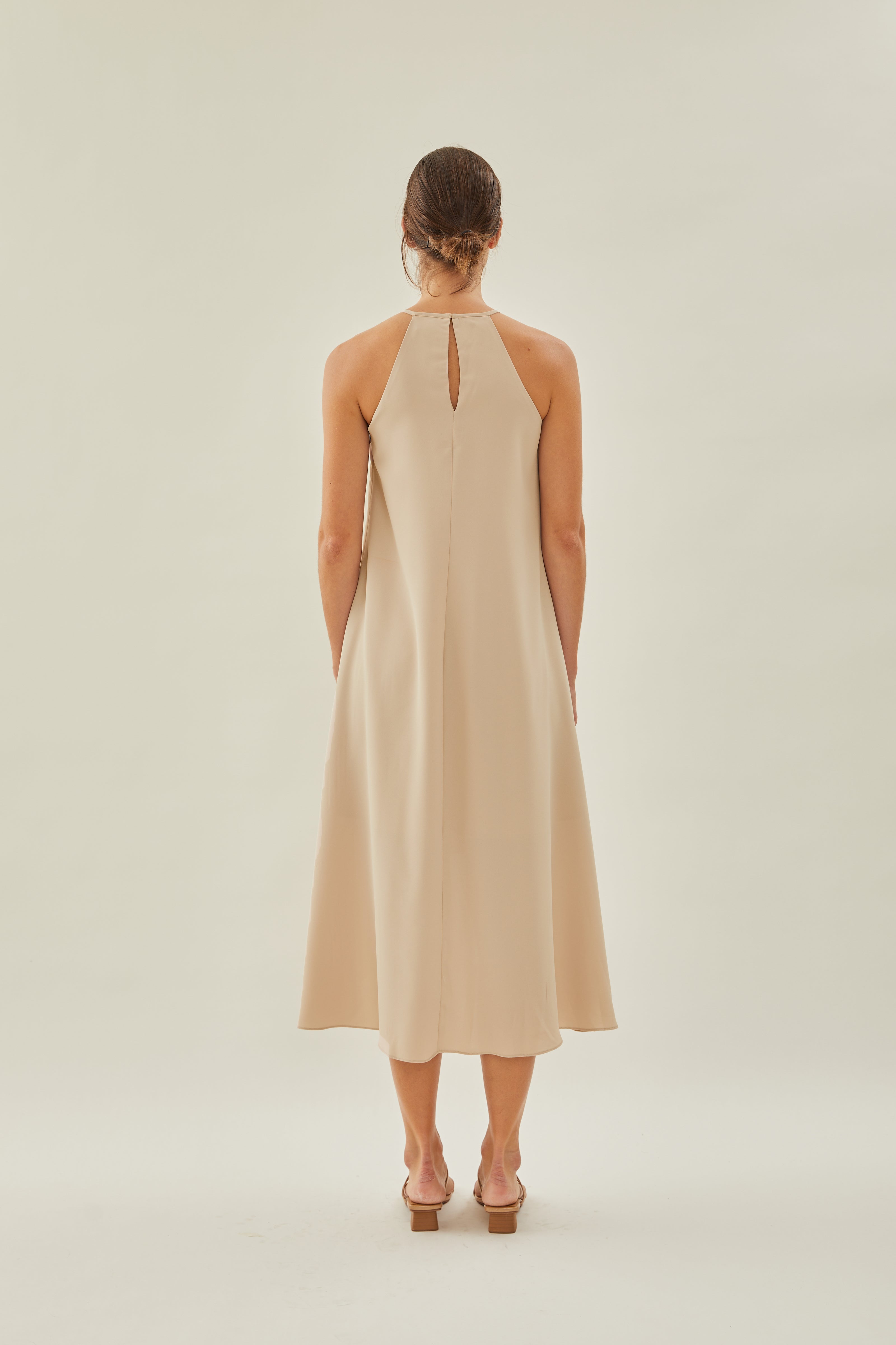 Pleated Halter Dress in Sand
