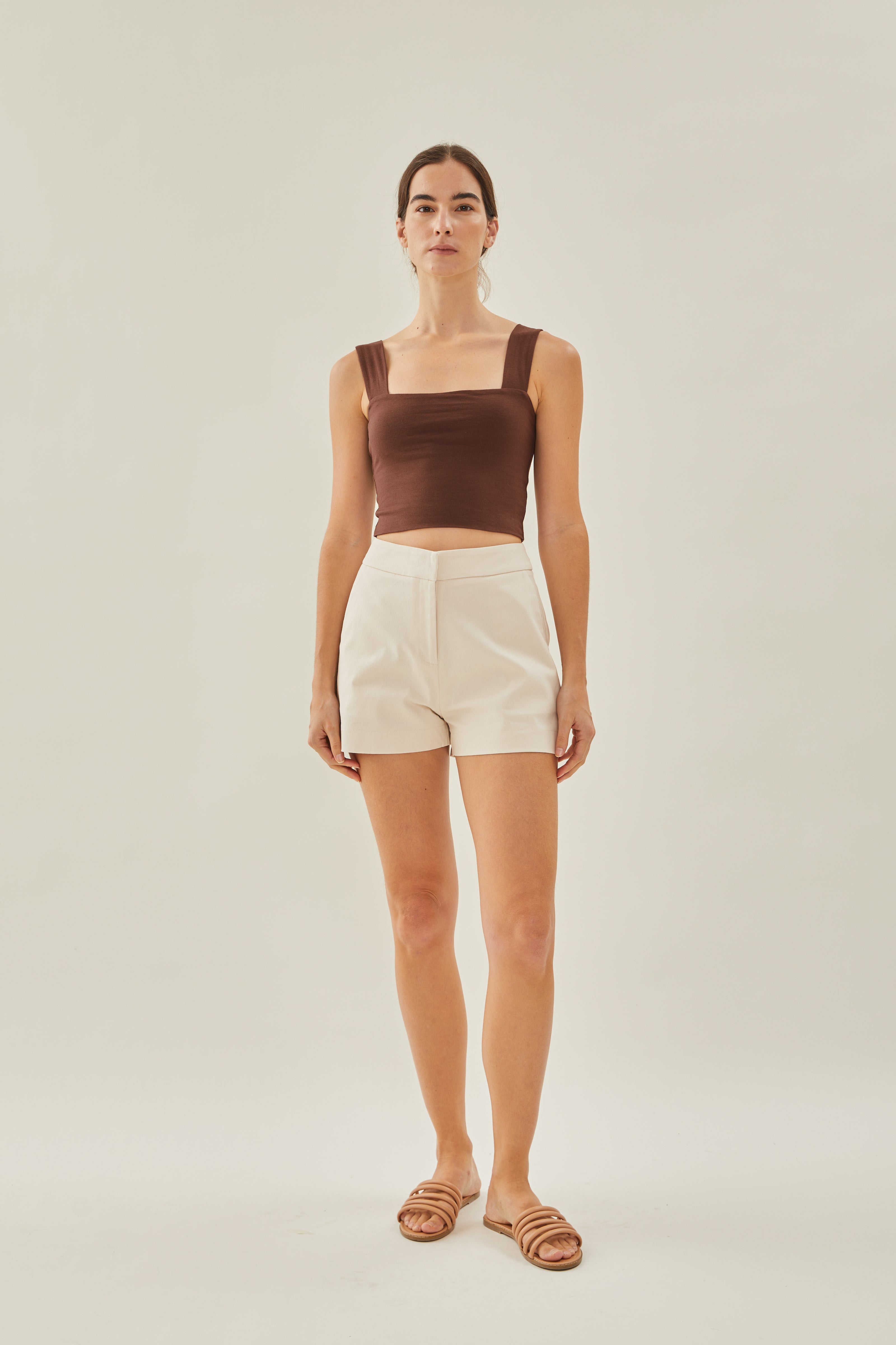 Classic Straight Neck Tank Top in Brown