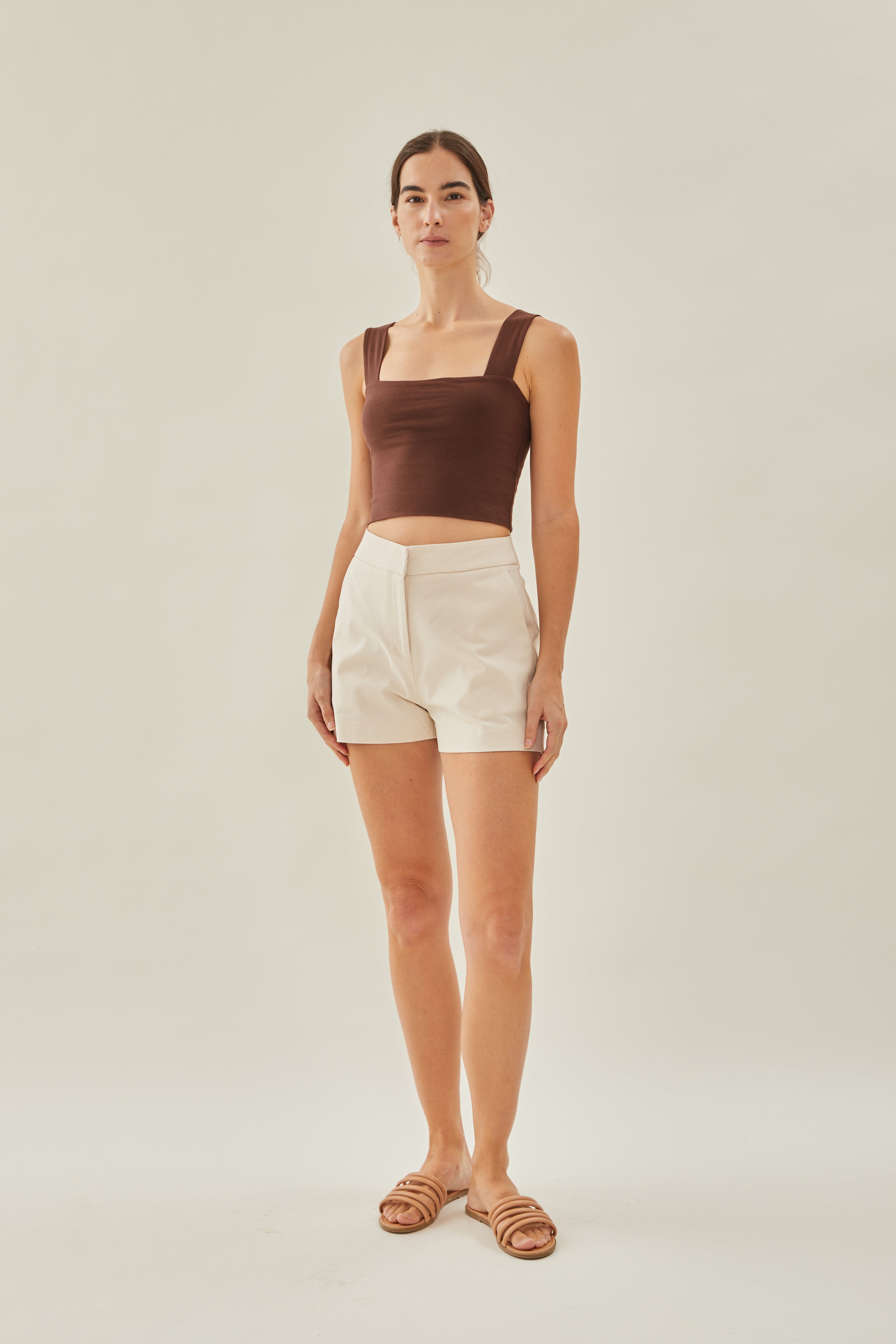 Classic Straight Neck Tank Top in Brown
