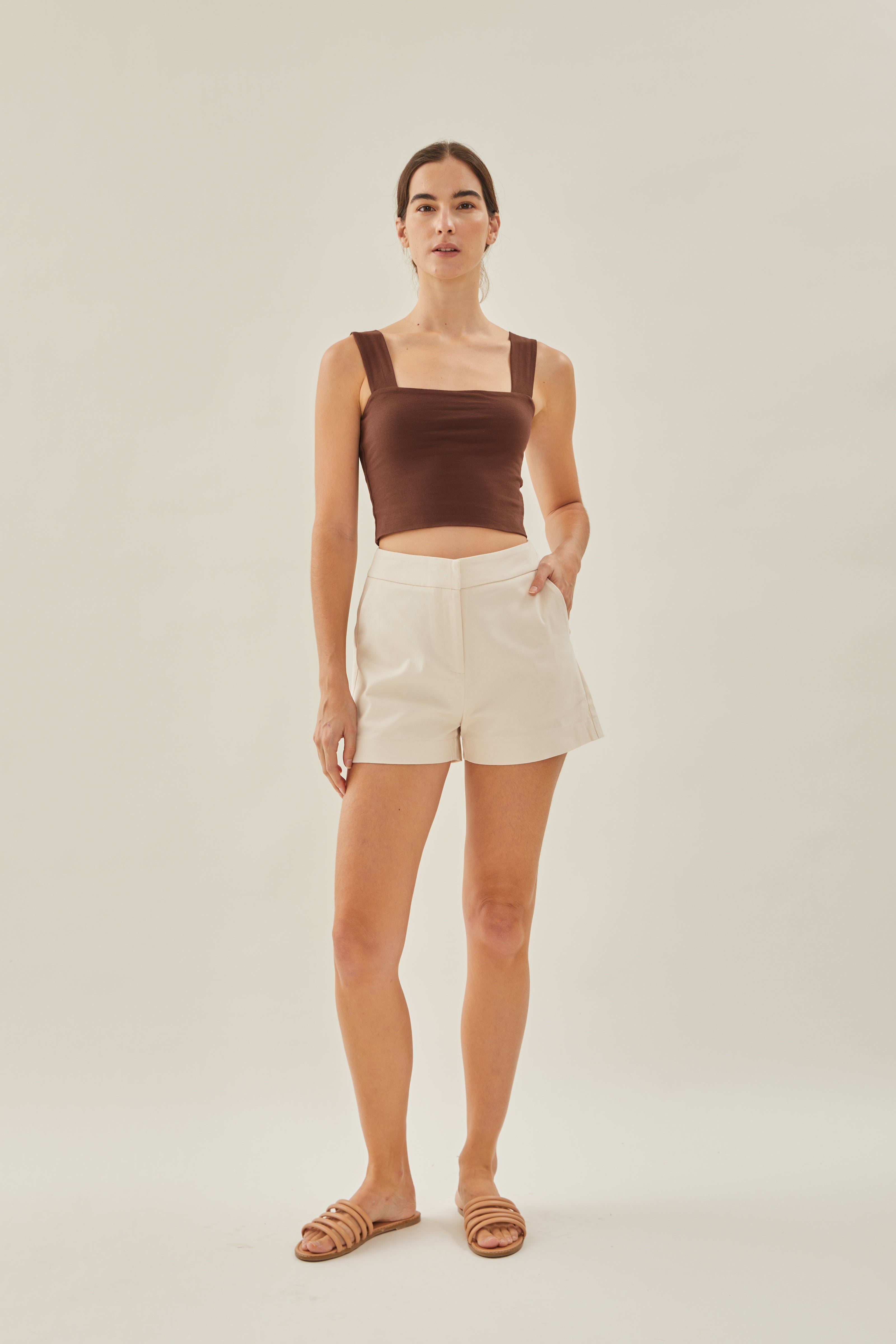 Classic Straight Neck Tank Top in Brown