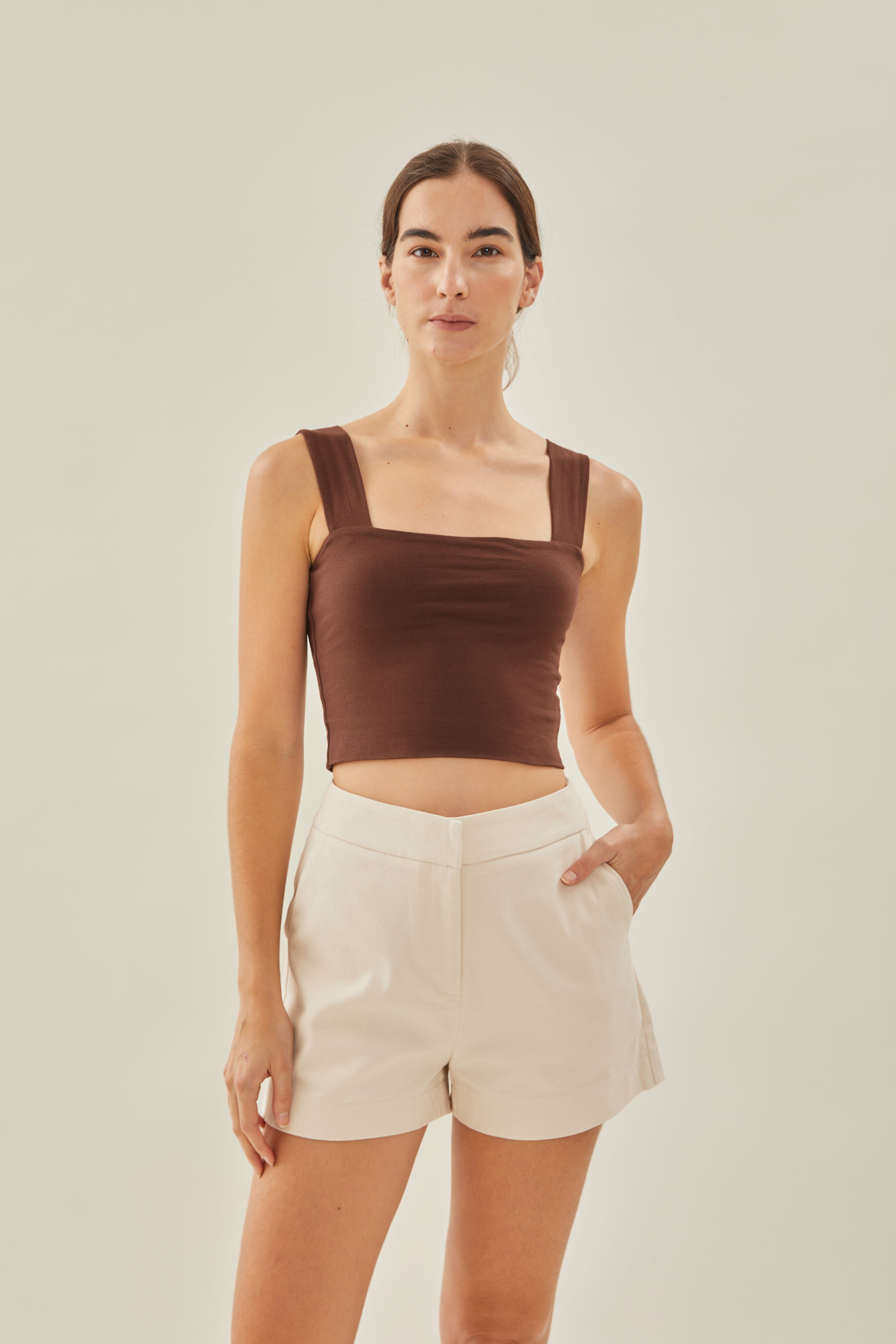 Classic Straight Neck Tank Top in Brown
