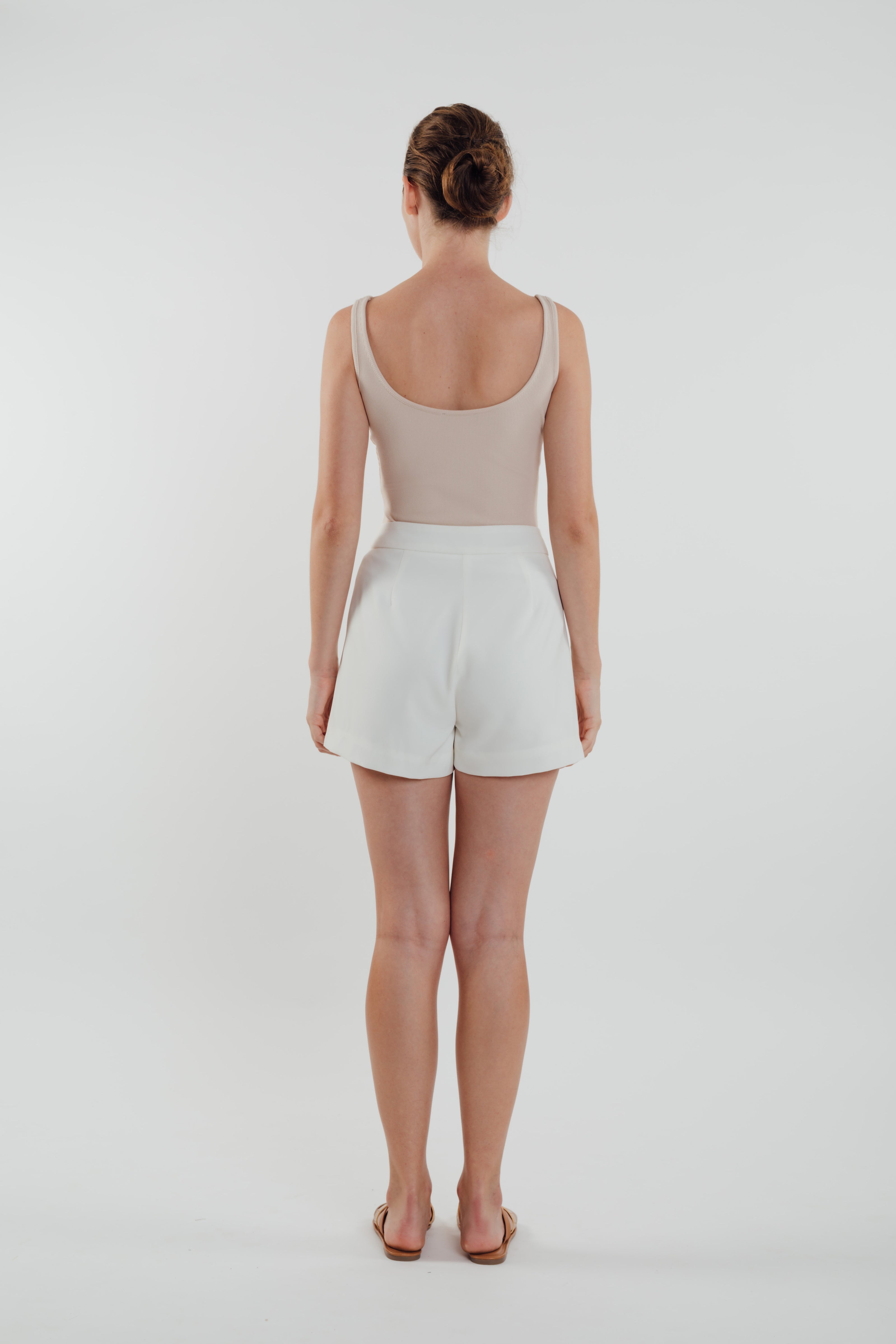 High Waisted Foldlines Shorts in White