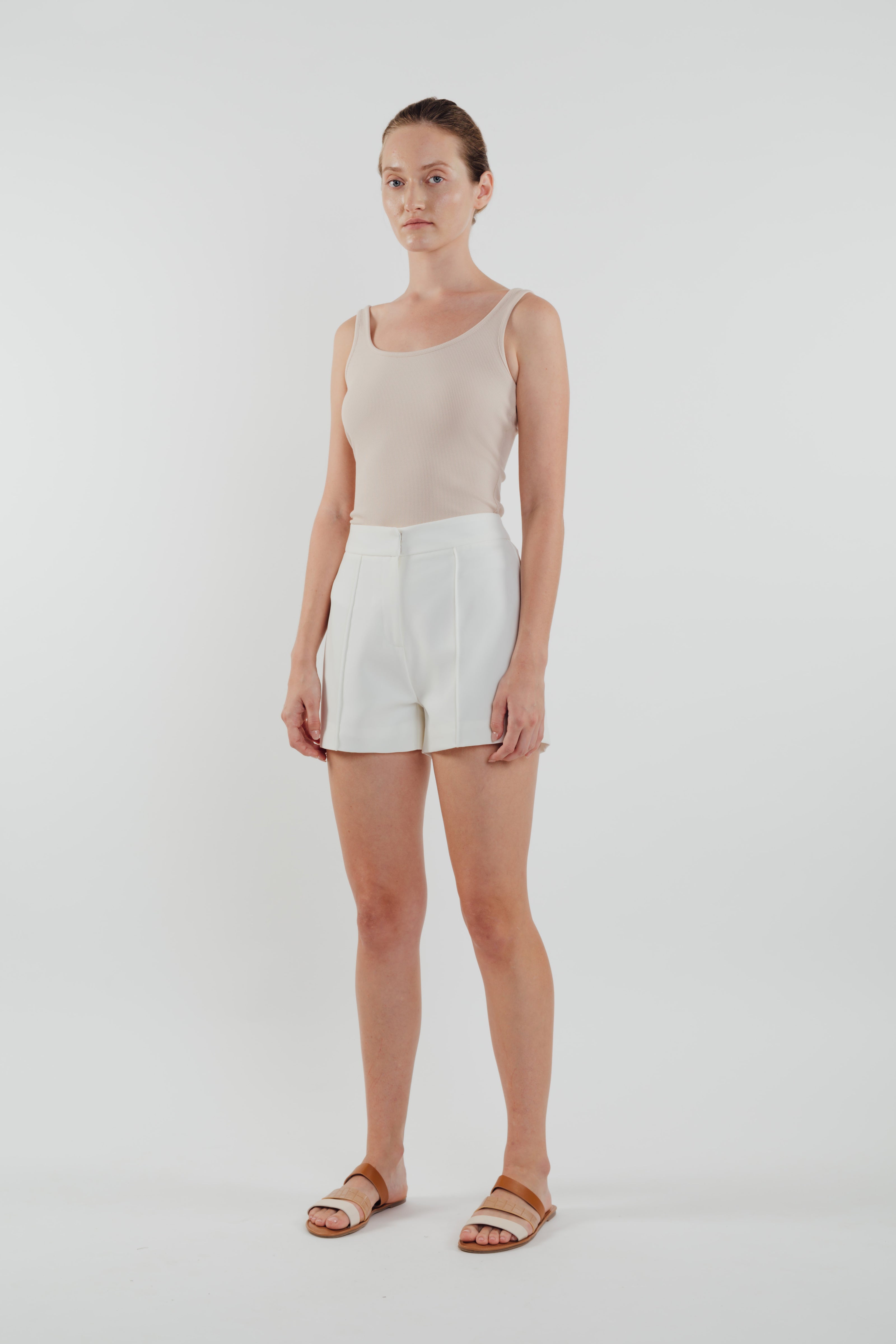 High Waisted Foldlines Shorts in White