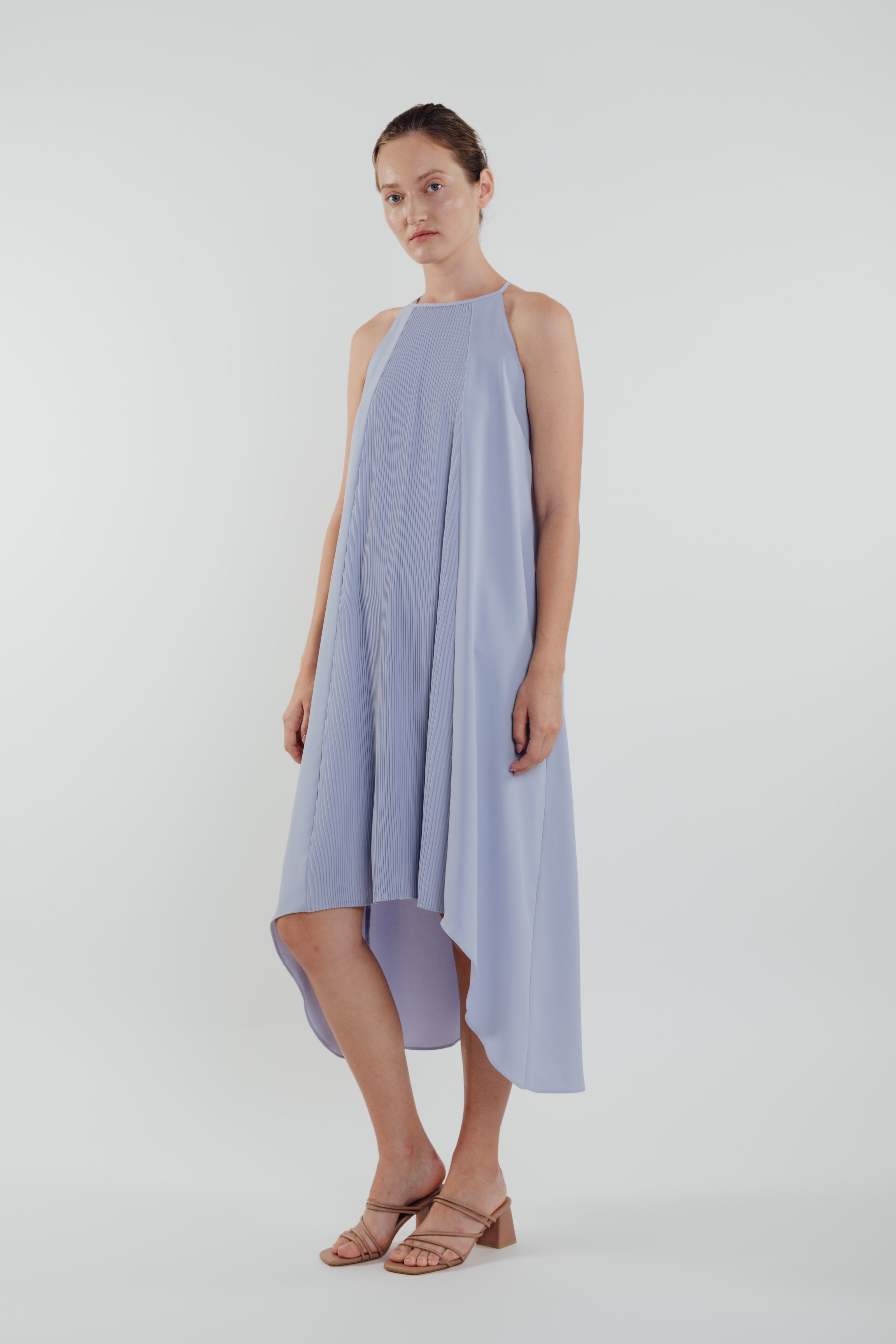 Pleated Halter Dress in Sky