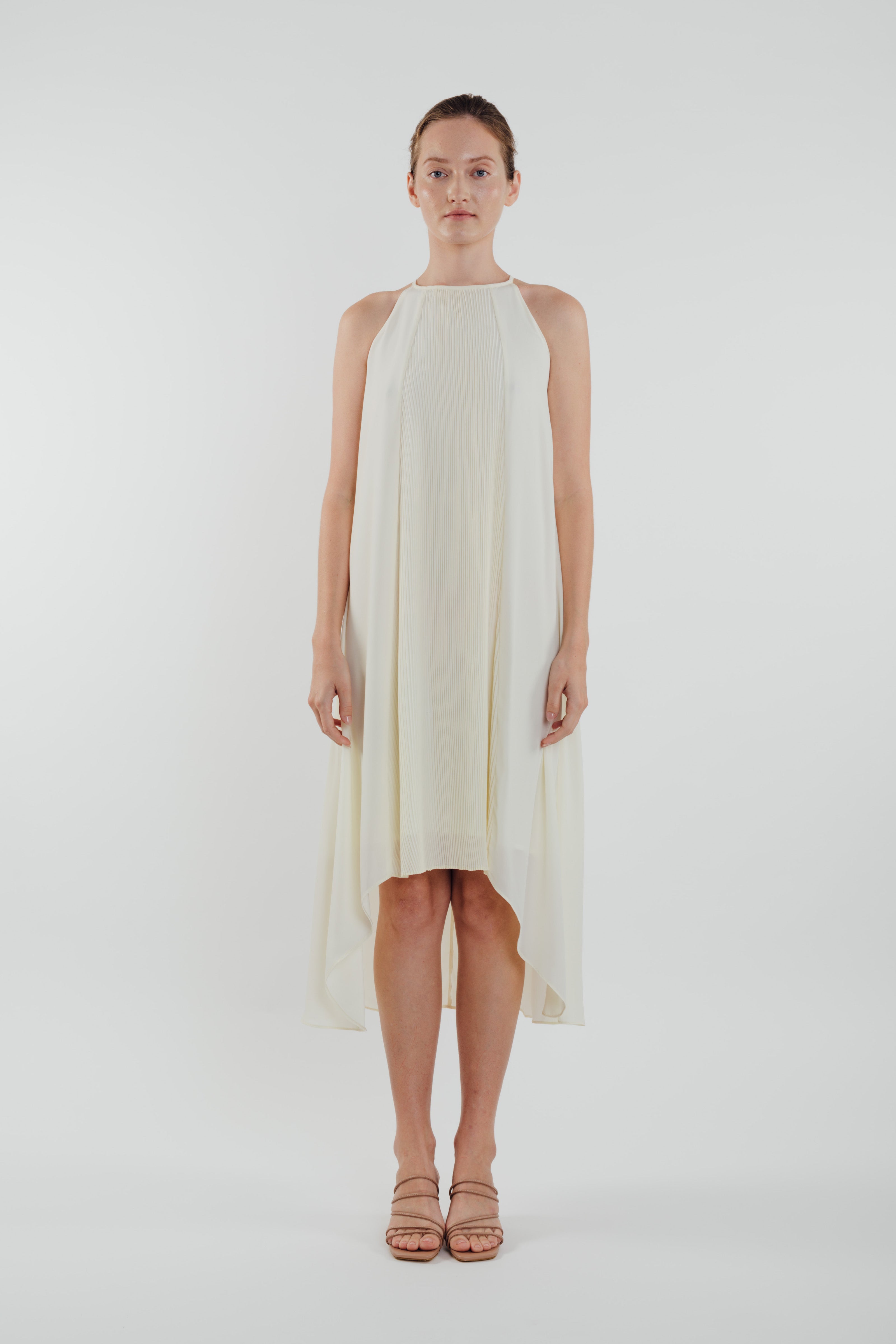 Pleated Halter Dress in Ivory