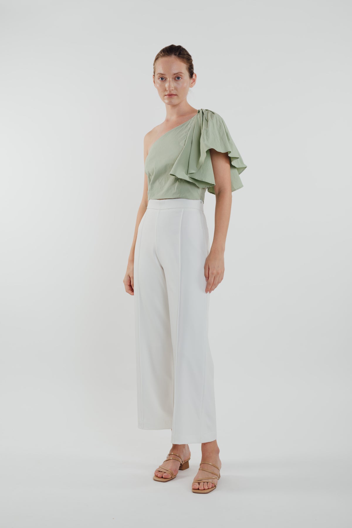 Toga Top with Frilled Sleeve in Sage (Sale)