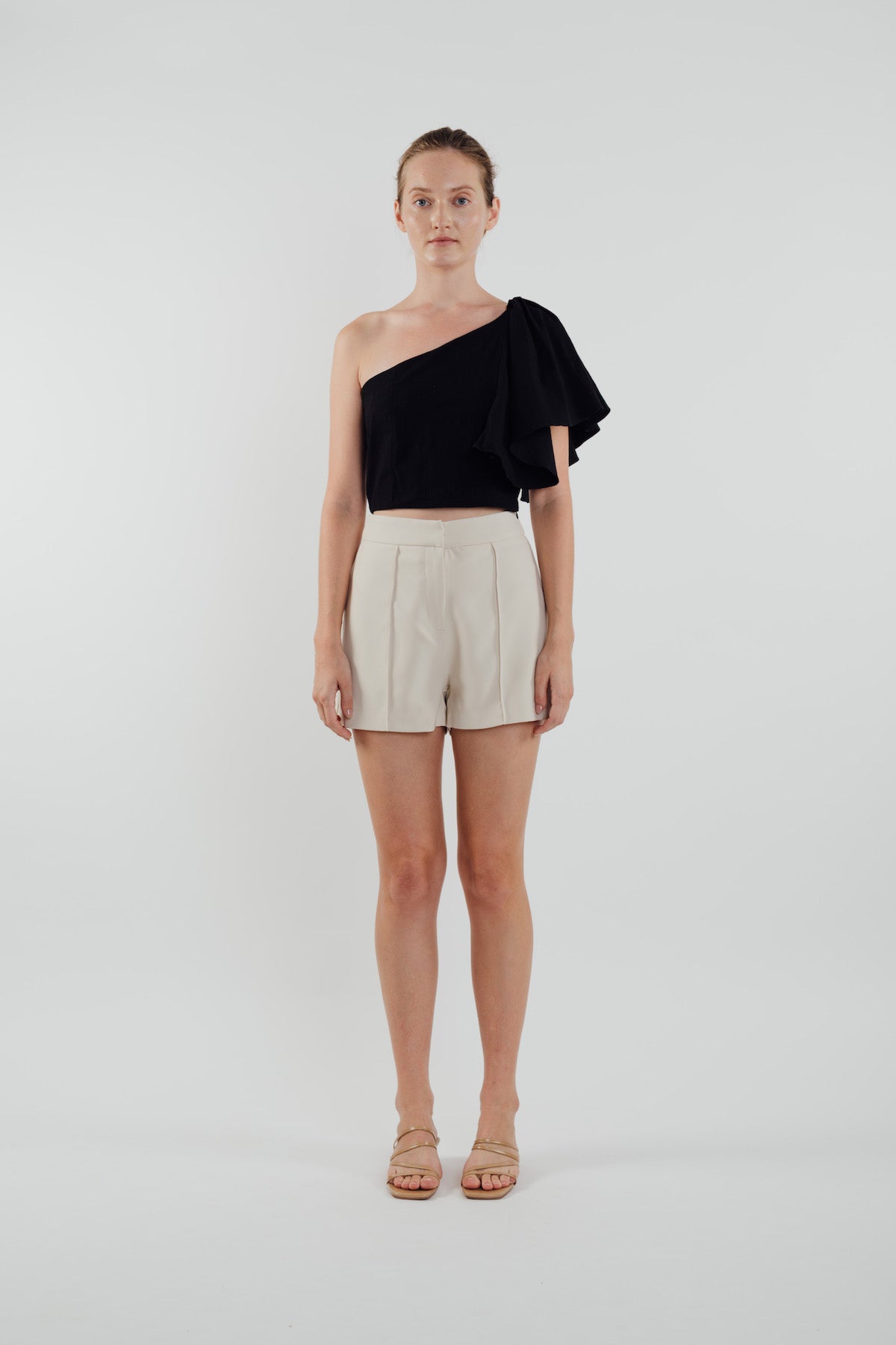 Toga Top with Frilled Sleeve in Black (Sale)